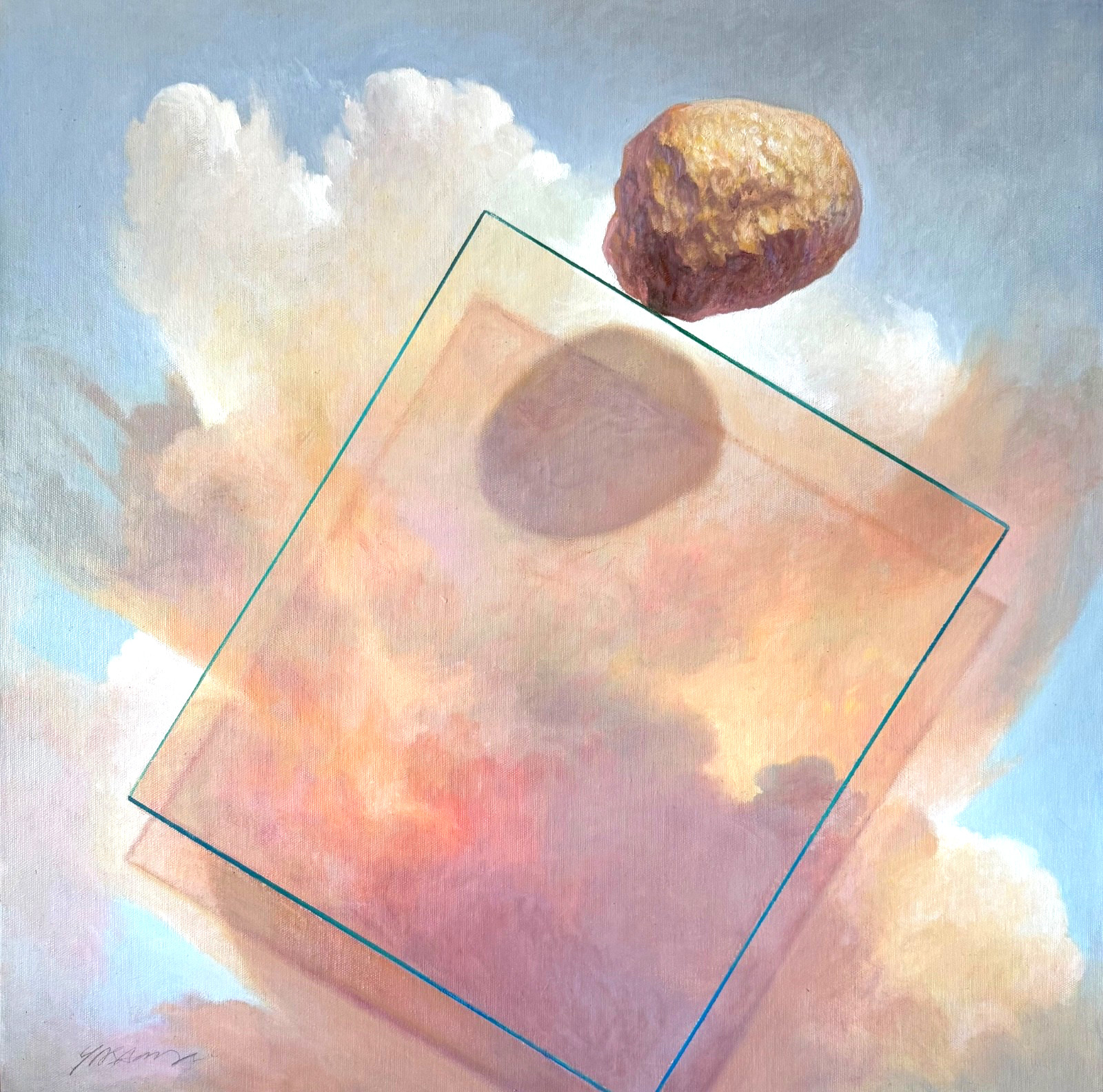 Balancing act of Clouds Meteorite With Glass Oil painting canvas Yasami 24″x 24″