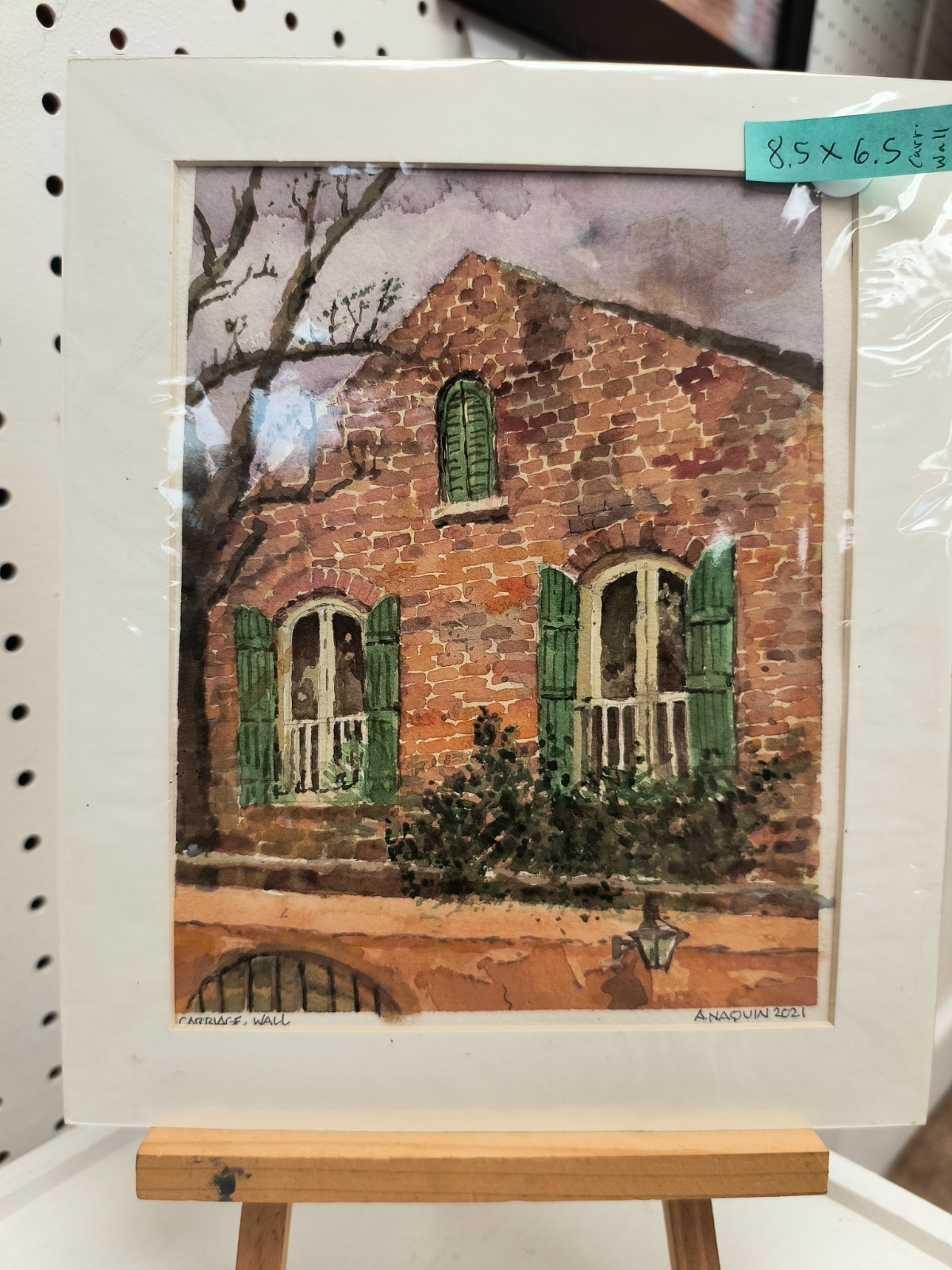 watercolor original signed art by Adrian Naquin «CARRIAGE WALL» 8.5 X 6.5 IN