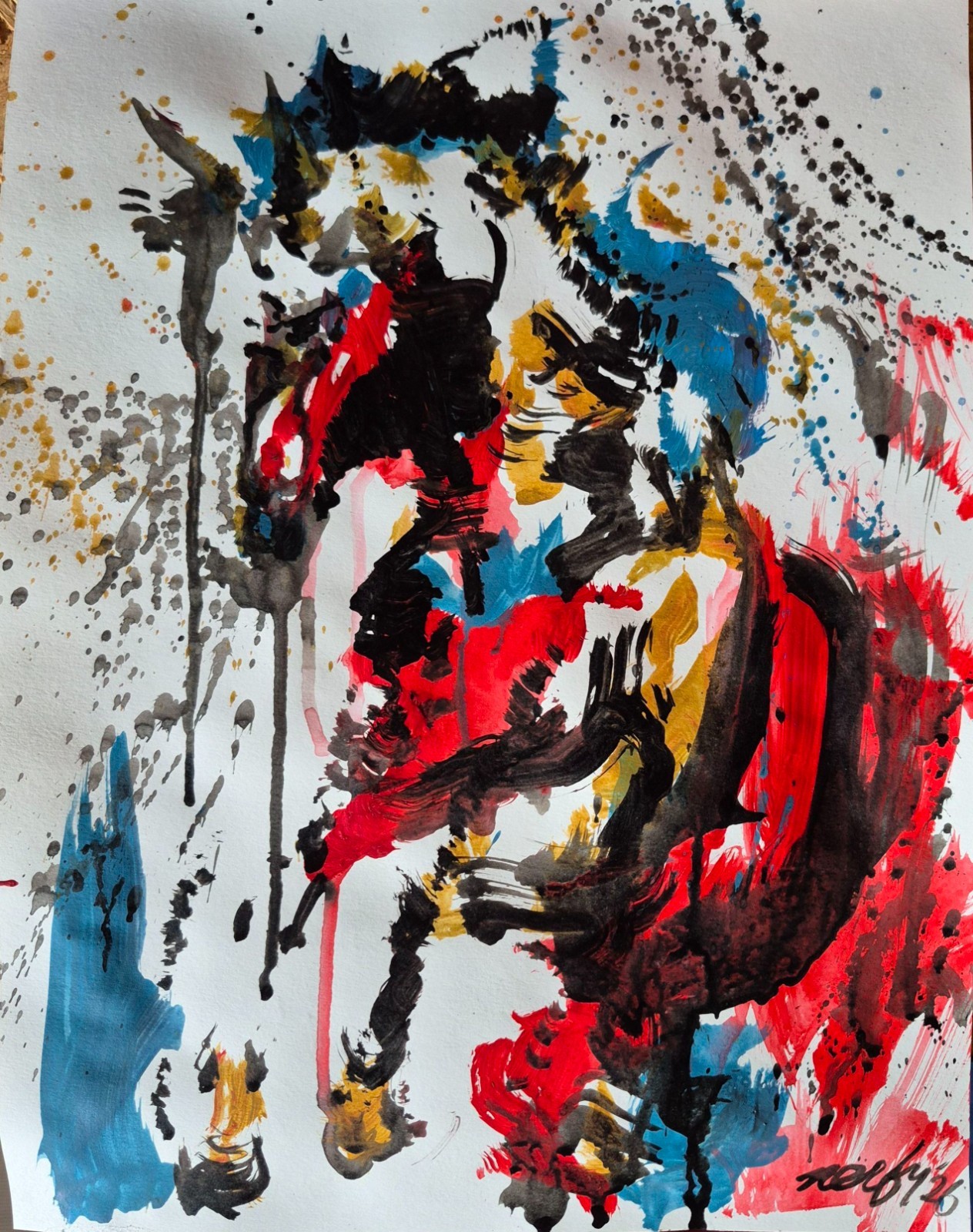 Original Bold Animal Art 11×14 Signed Acrylic Painting Multi Color Abstract P099