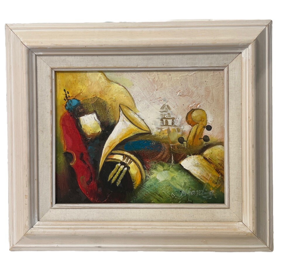 M Harding Oil Painting On Canvas Music Themed Original Artist Signed 8×10 Framed