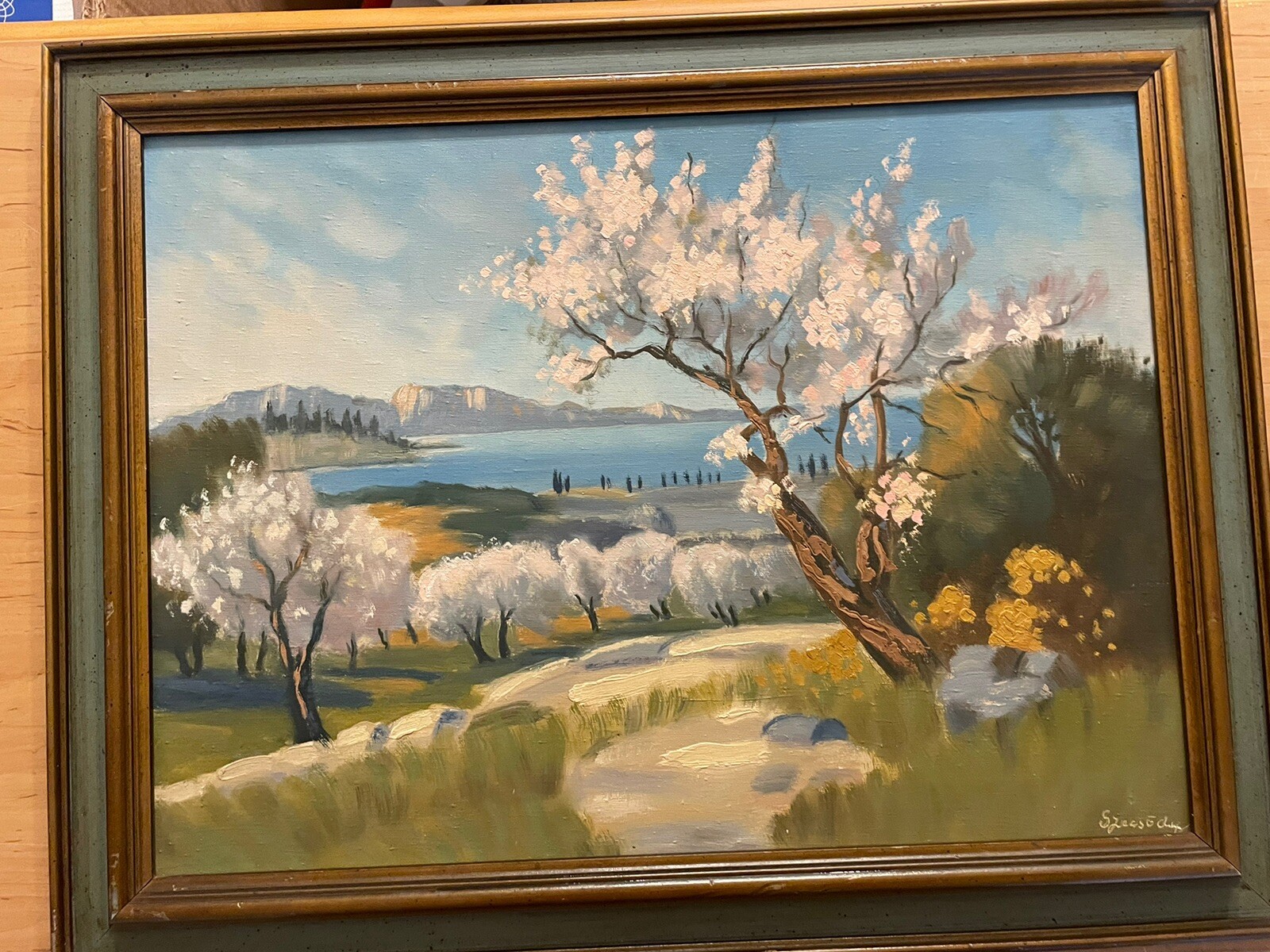 Beautiful Apple Cherry Blossom Tree Oil Painting Canvas Framed Polish
