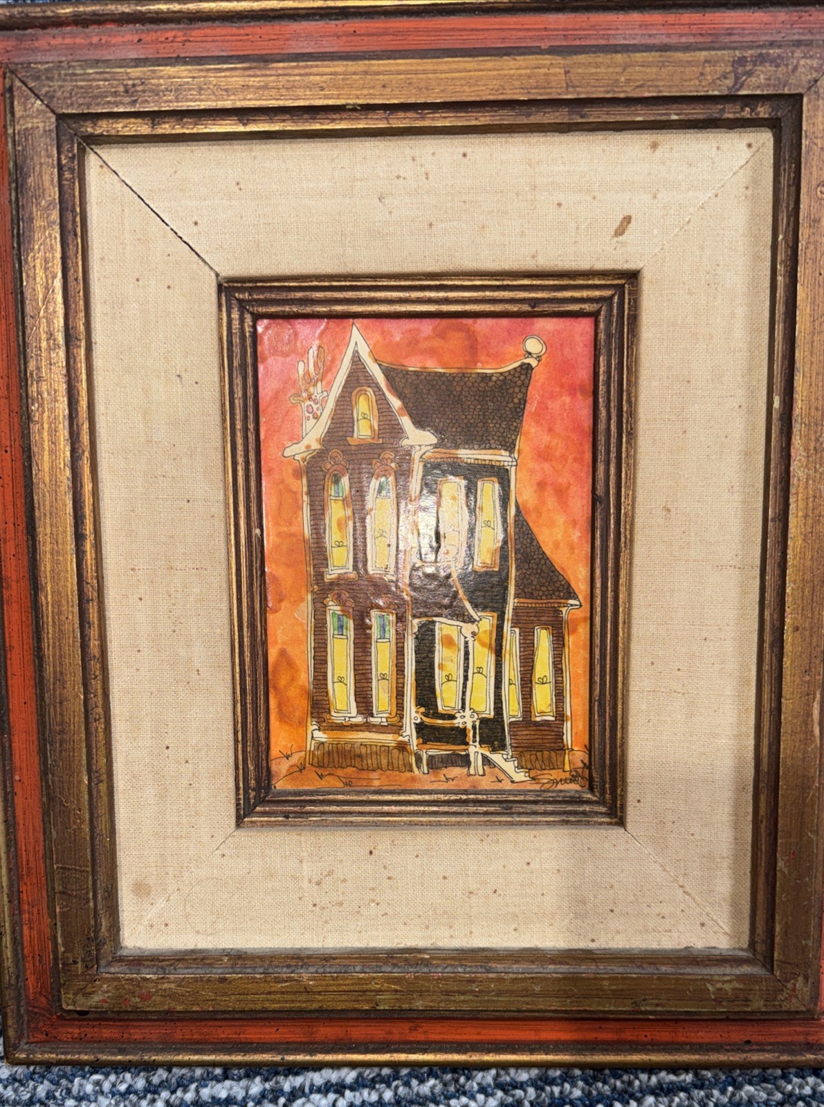 Whimsical Spooky Victorian House Painting Signed￼￼