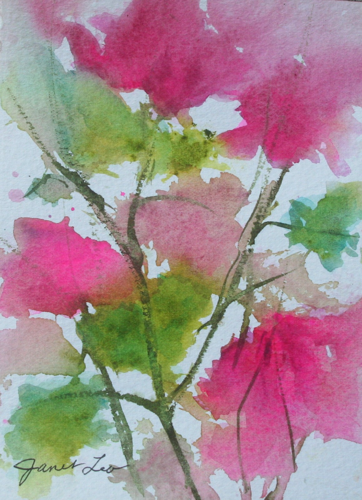 SFA, ORIGINAL, 5 x 7, watercolor, » PEACE AND JOY» FLORAL, by JANET LEO
