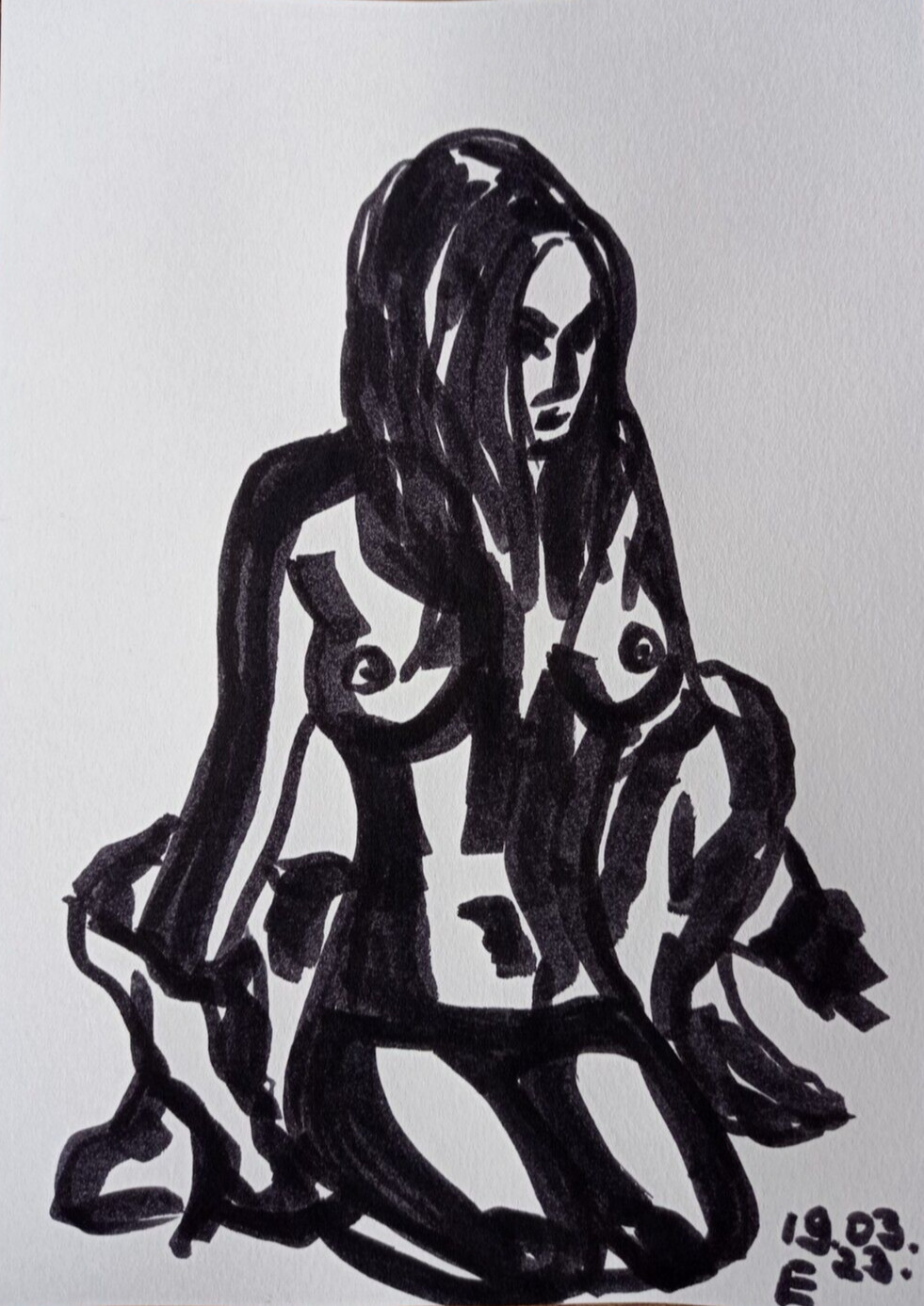 Original Drawing Erotic Female Body Graphics Art Sketch Marker Illustration 8х6″