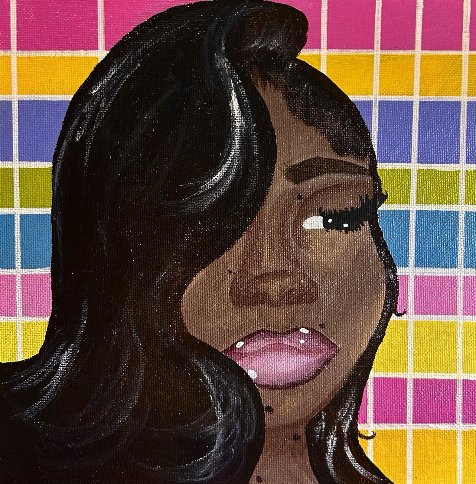 Pop Art Portrait Painting of Woman on Canvas Unframed Single Piece