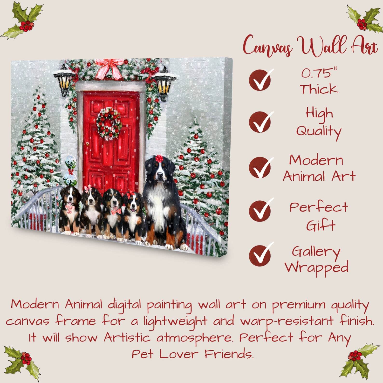 Bernese Mountain Dog Canvas .75″ Personalized Digital Painting NWT