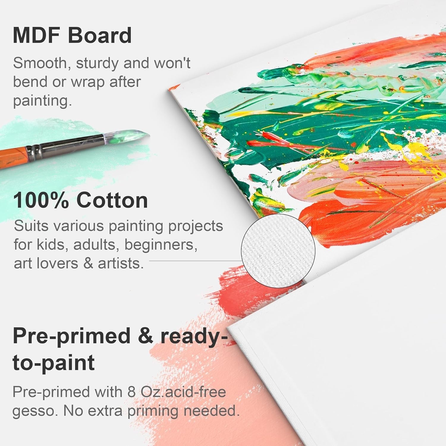 Artist-Quality 24 Canvas Panels – 100% Cotton, Multiple Sizes for Creativity