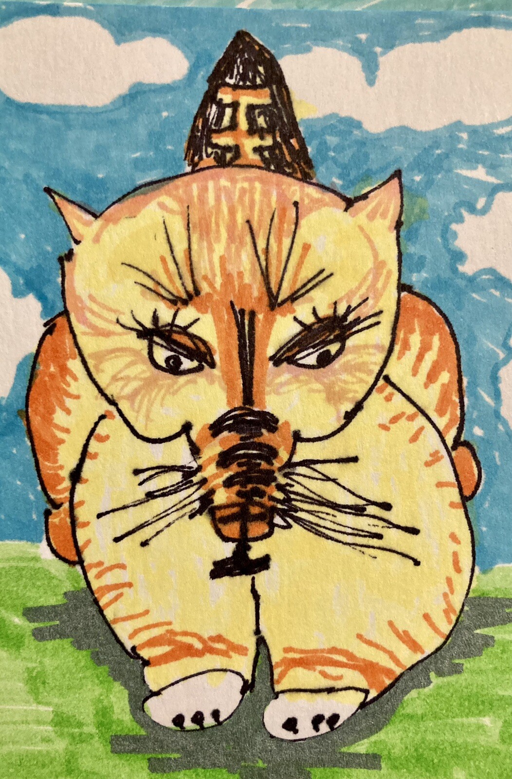 Original Cat Art card ACEO dorisann1022 markers Purr, Which Do I Bat Around?
