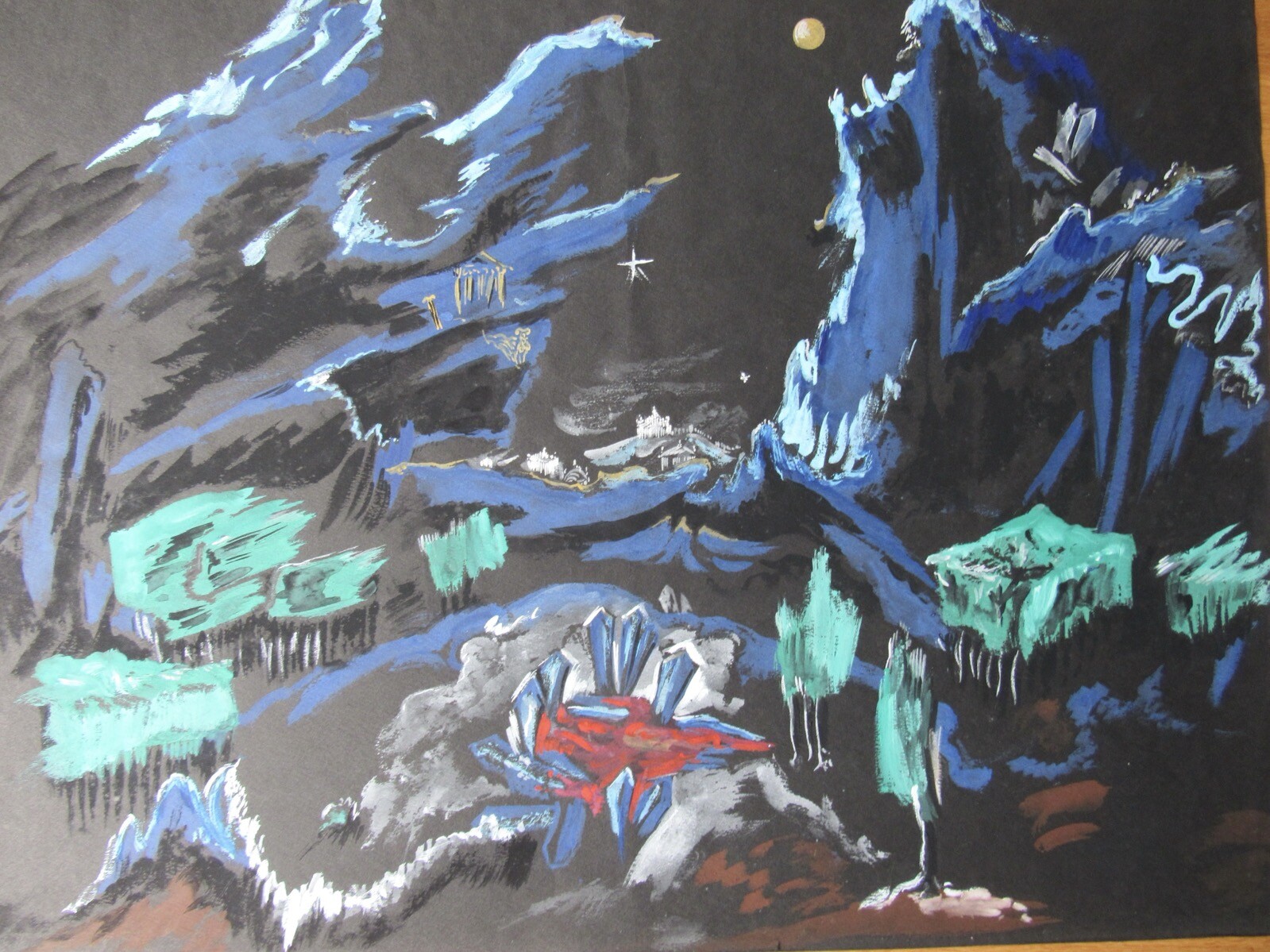 Opera 1960’s Decor Gouache Drawing by Jacques André Brégère set design painting