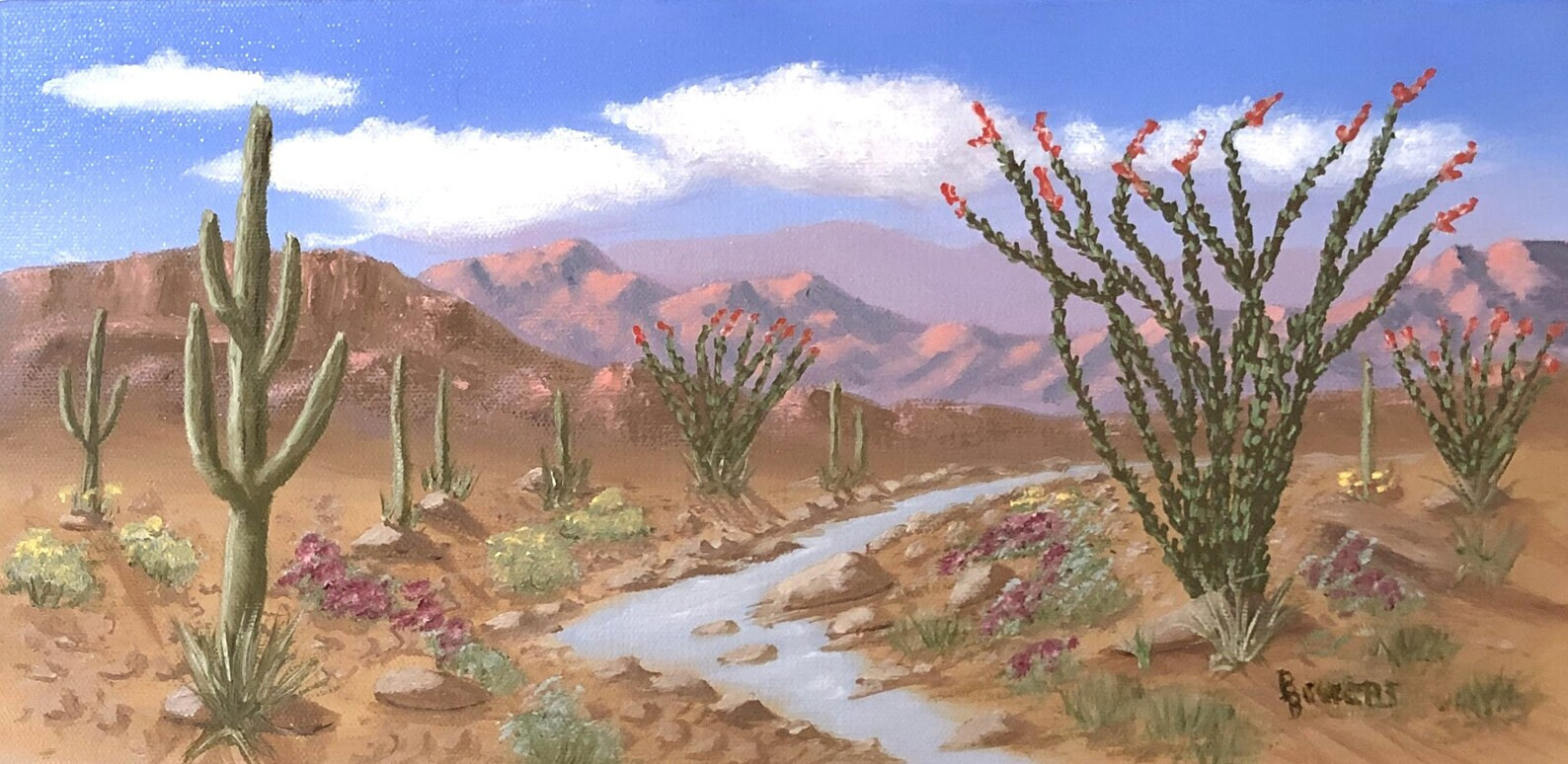 Original oil painting Deset Stream 8×16 on gallerywrap canvas unframed B.Bowers