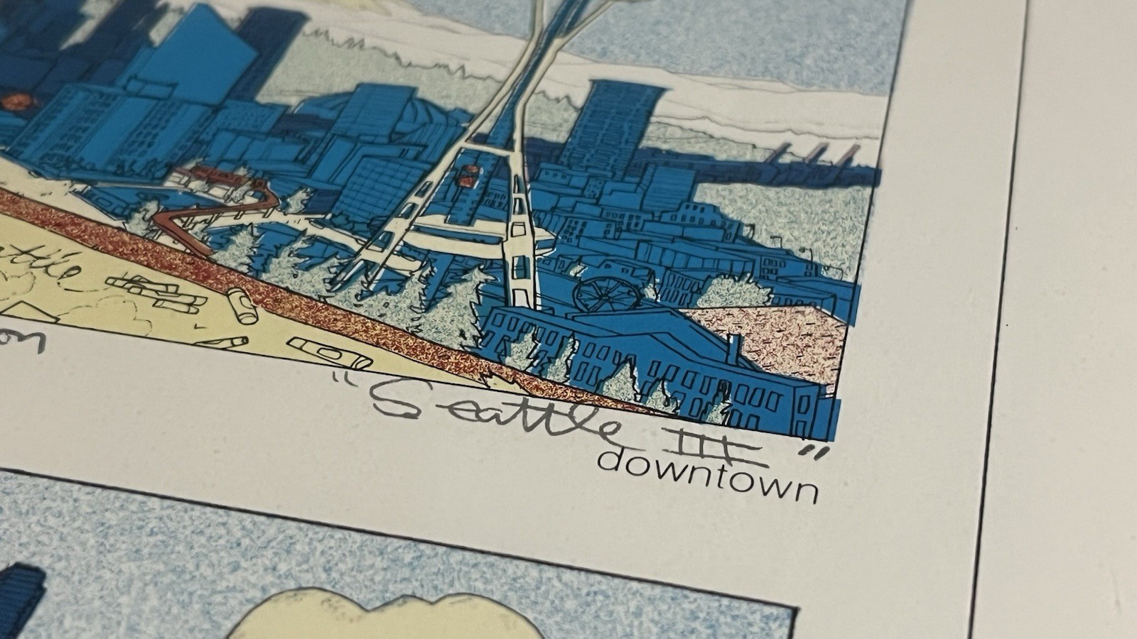 Tim Robinson Print SEATTLE Signed Space Needle Lake Union Downtown PioneerSquare
