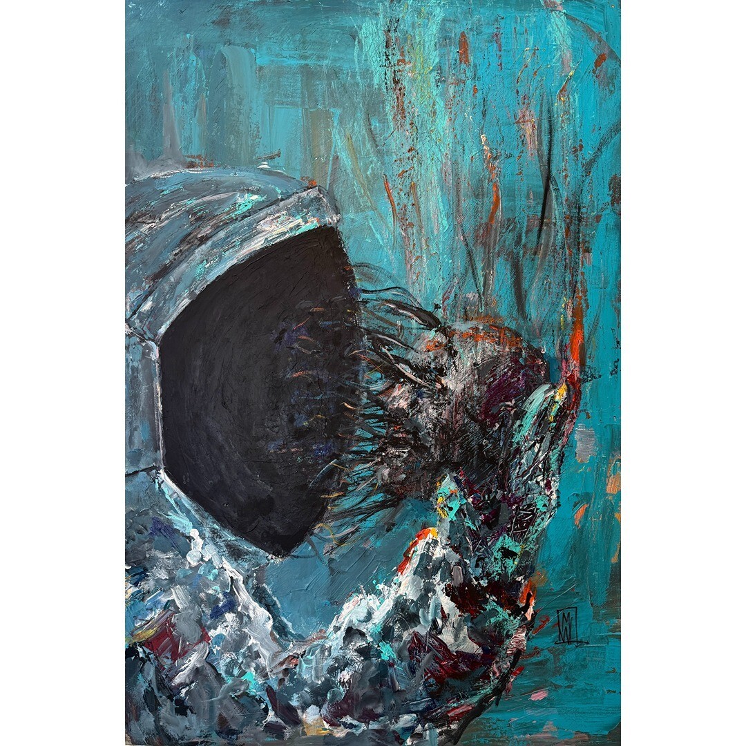 Original Impasto Cosmic Horror Dark Astronaut Acrylic Painting on Canvas 24×36″