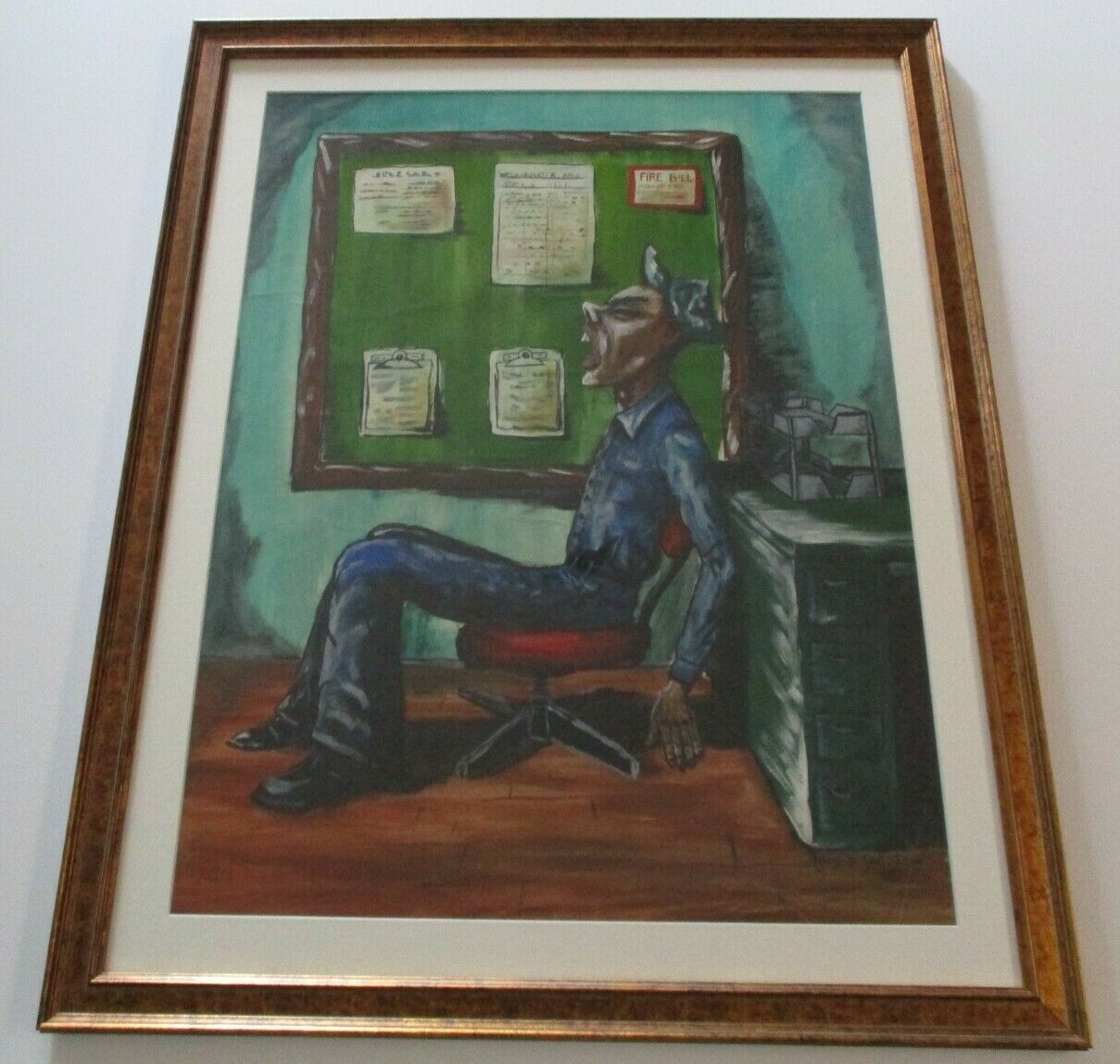 ANTIQUE VINTAGE STATION INDUSTRIAL WORKER OFFICE JOB WPA ASHCAN STYLE SIGNED