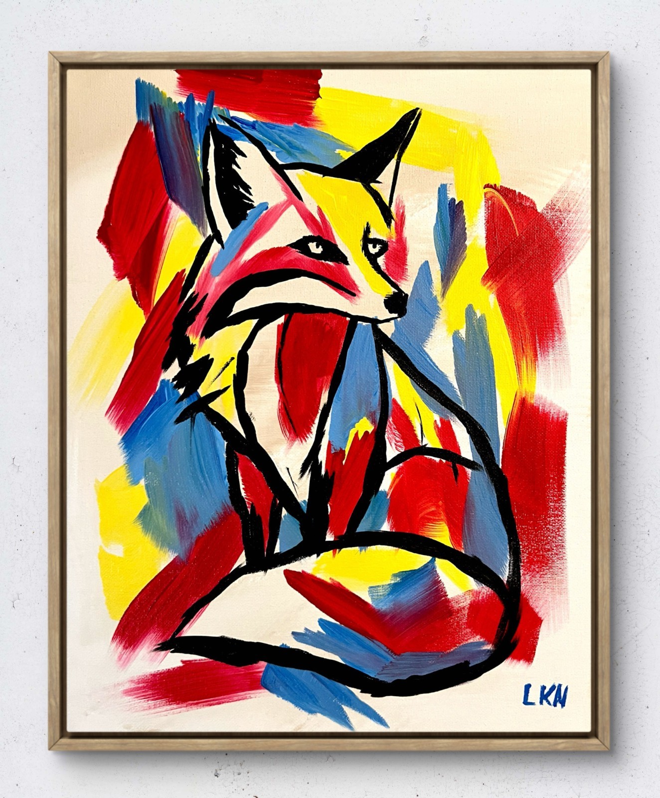 Laeknapes Original Abstract Painting 14X11 Canvas Home Expressionist Neon Fox