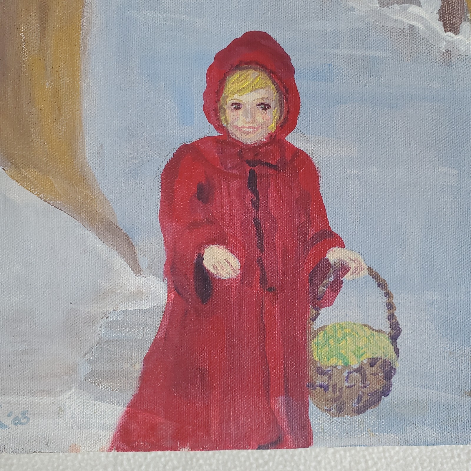 Little Red Riding Hood /Girl One of a Kind OOAK Art Painting on Canvas signed AK