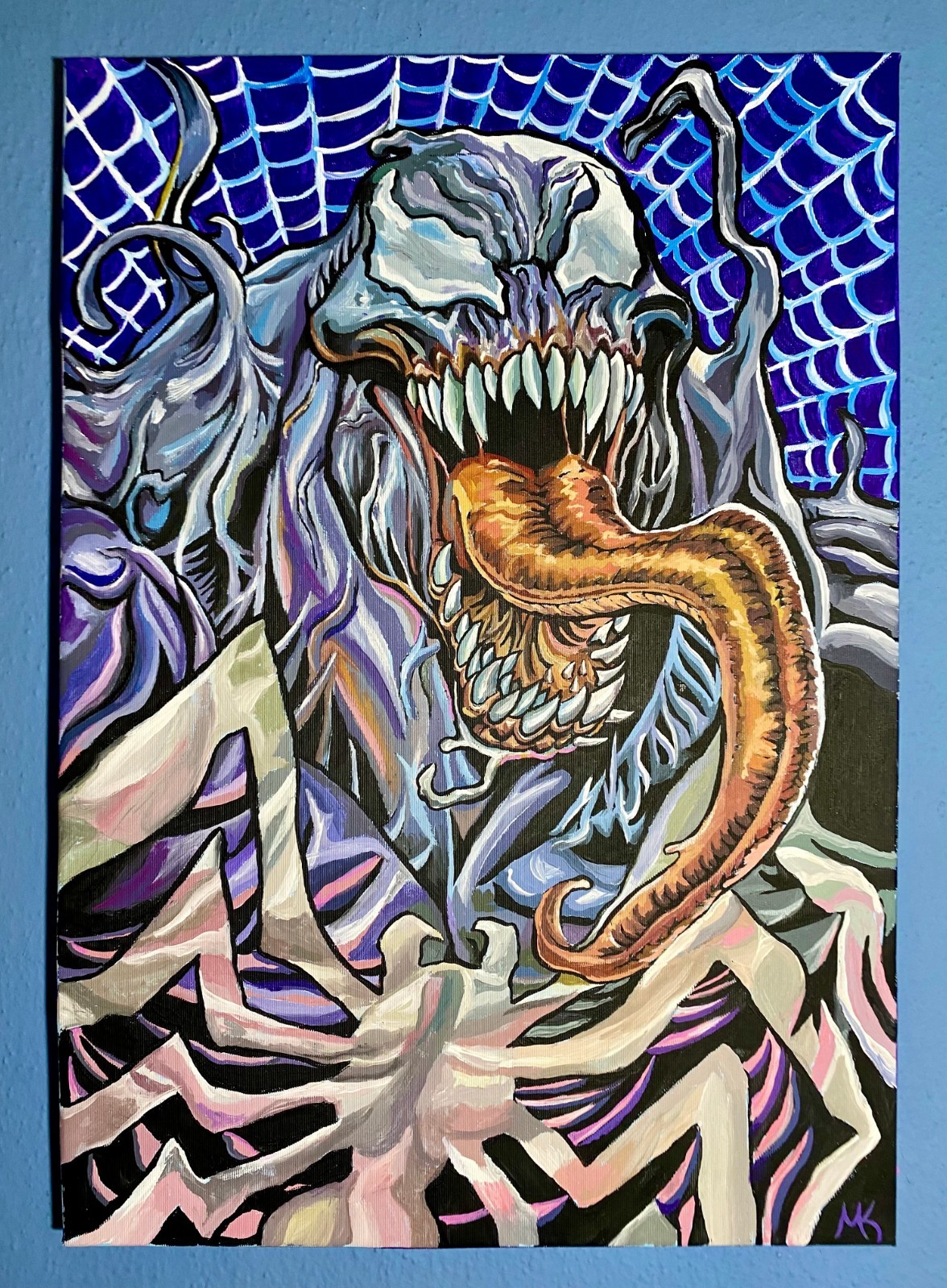 Original Hand Painted Venom 14»x 20» Acrylic on Canvas Marvel Art