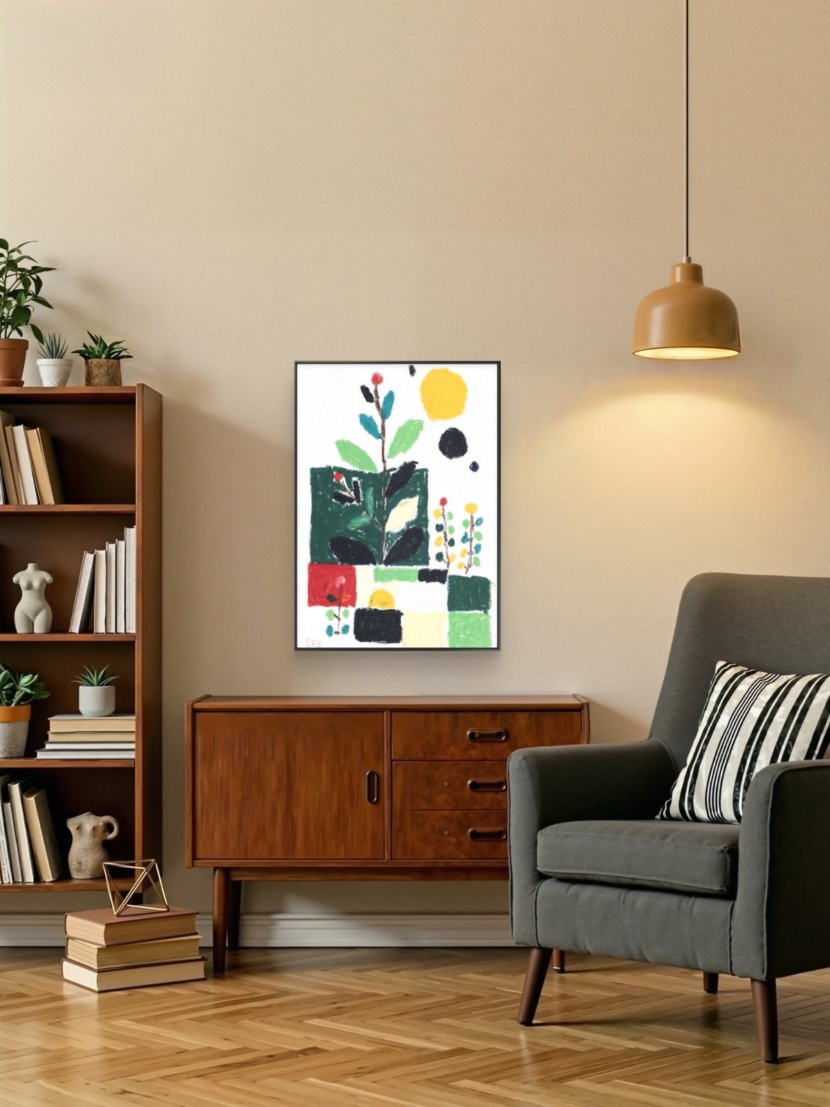 Abstract Geometric Blocks Modern Geometric Grid Garden Original 11 by 14 Canvas