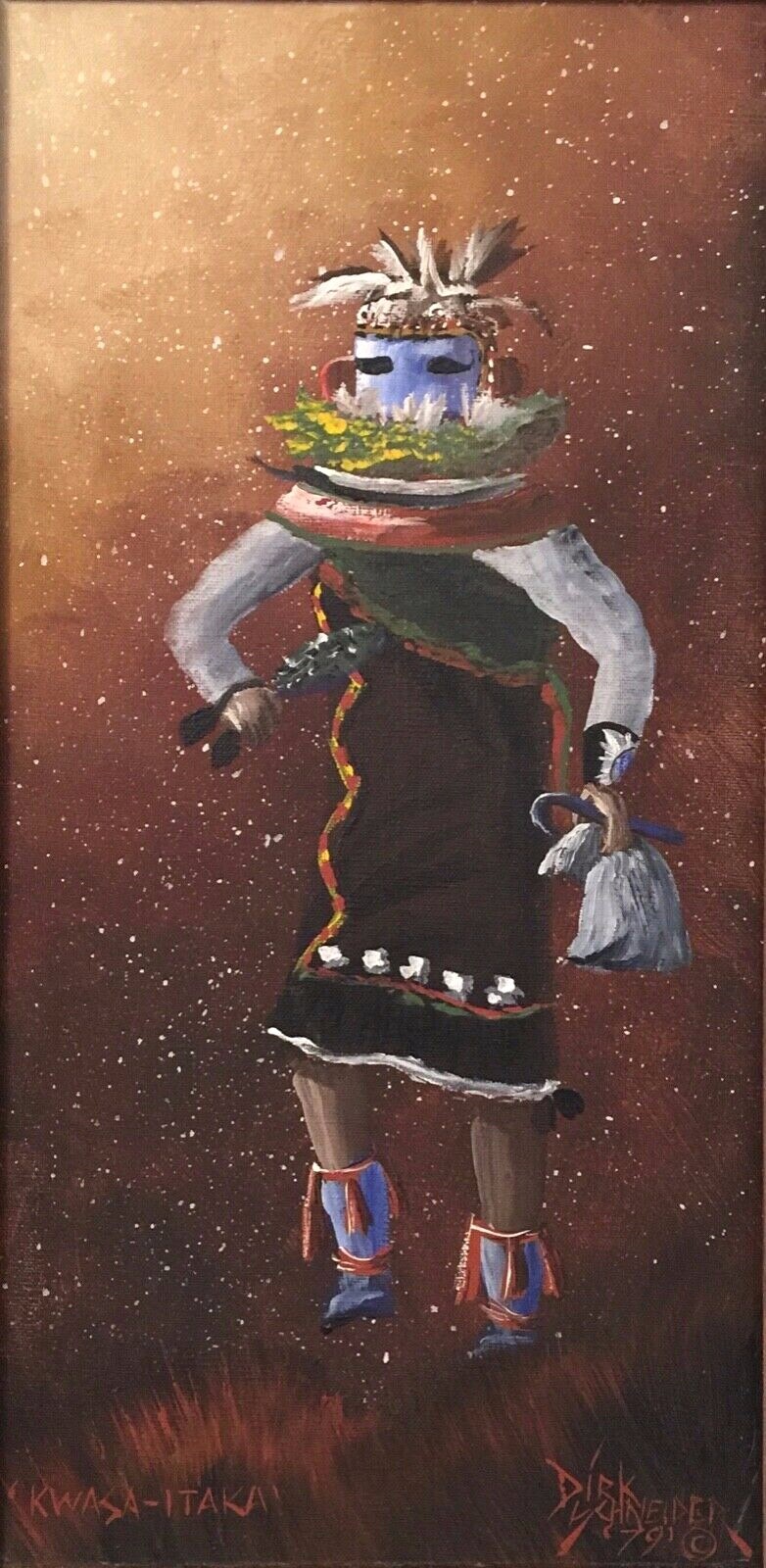 Vintage 1979 Dirk Schneider Kachina Hopi original oil painting New Mexico print
