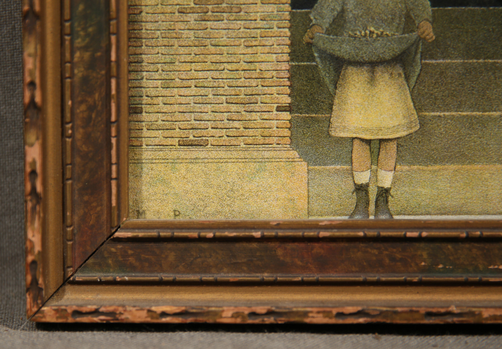 20th Century Lithograph of Maxfield Parrish With Kids Sitting on Stairs