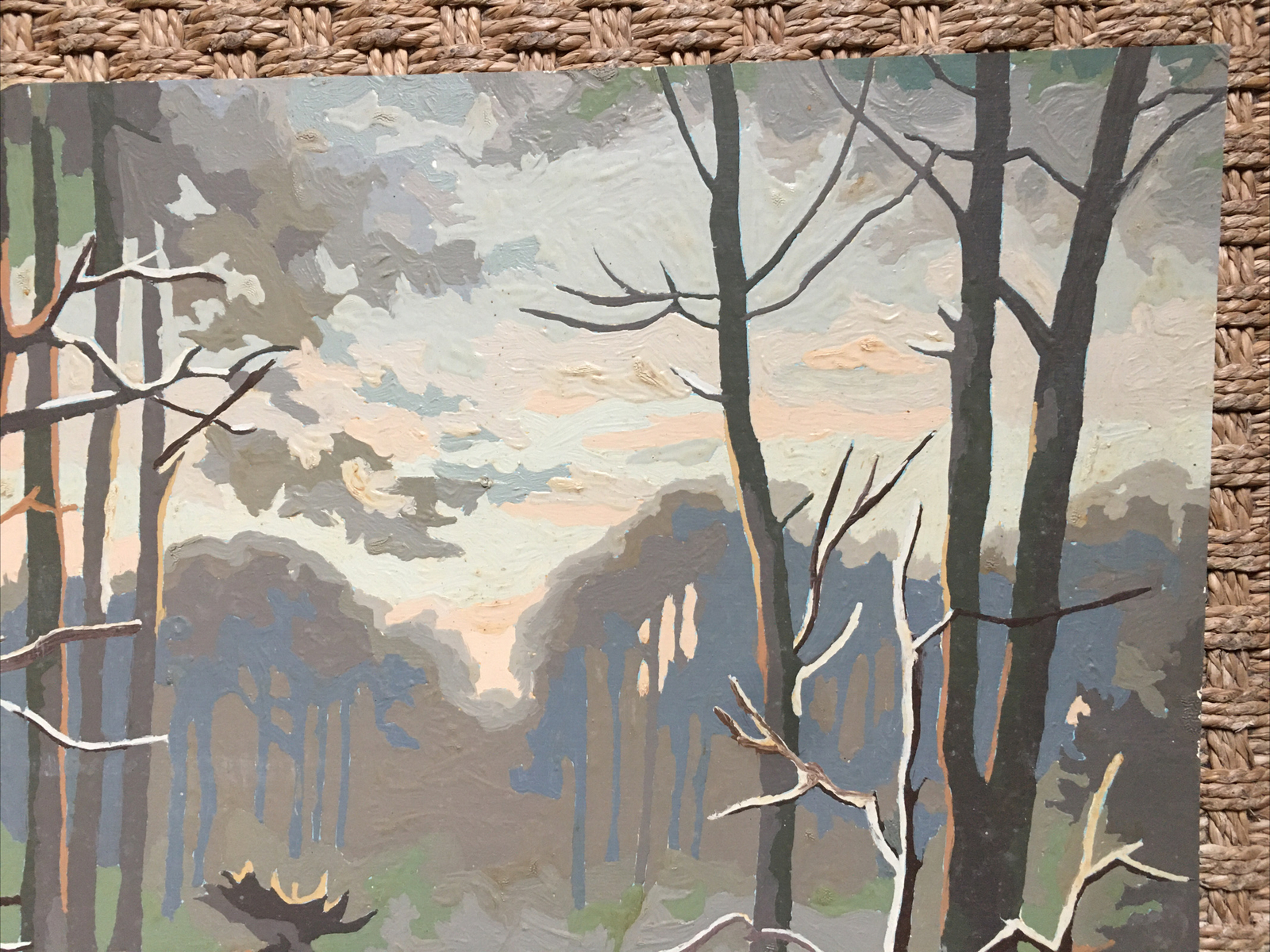 Elk In Snowy Forest Superb Large Original Gouache, Signed?