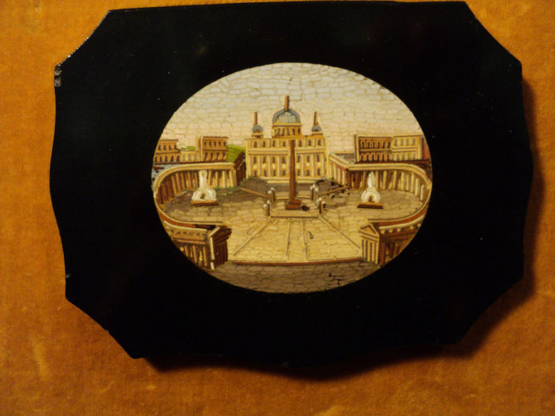 BEAUTIFUL GRAND TOUR MICRO MOSAIC PLAQUE – ROMAN SCENE