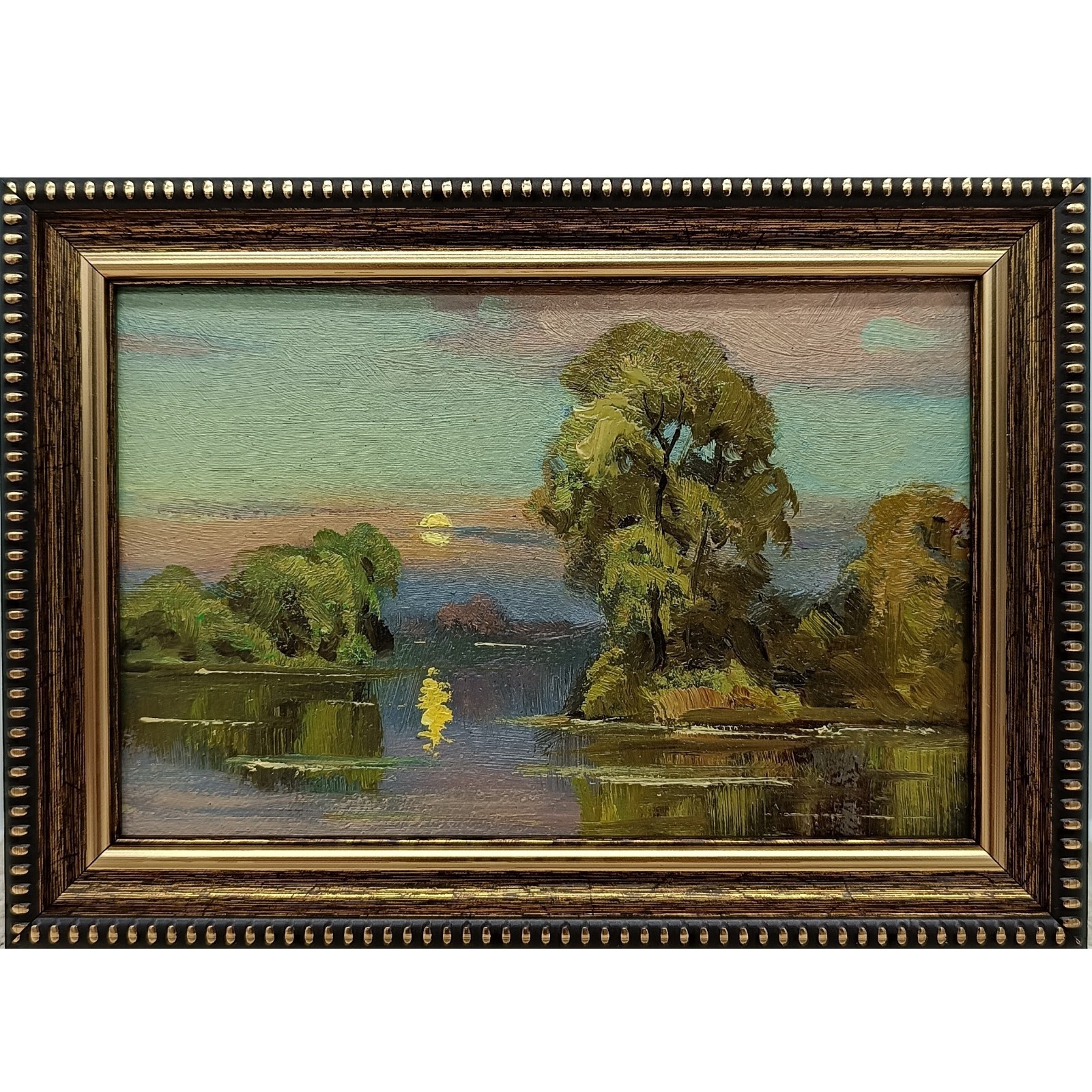 River Landscape Original Oil Painting 6×4 Framed Signed Lake Nature Forest Art