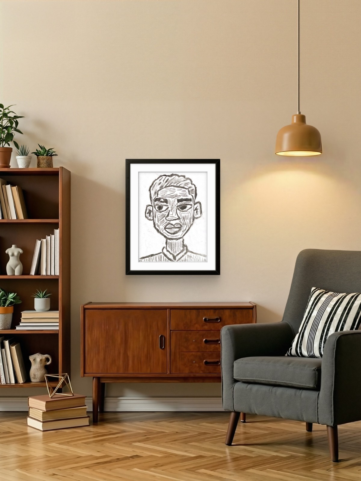 Neo Expressionism Black Boy Face Figure Person Drawing Sketch Original Art 11×14