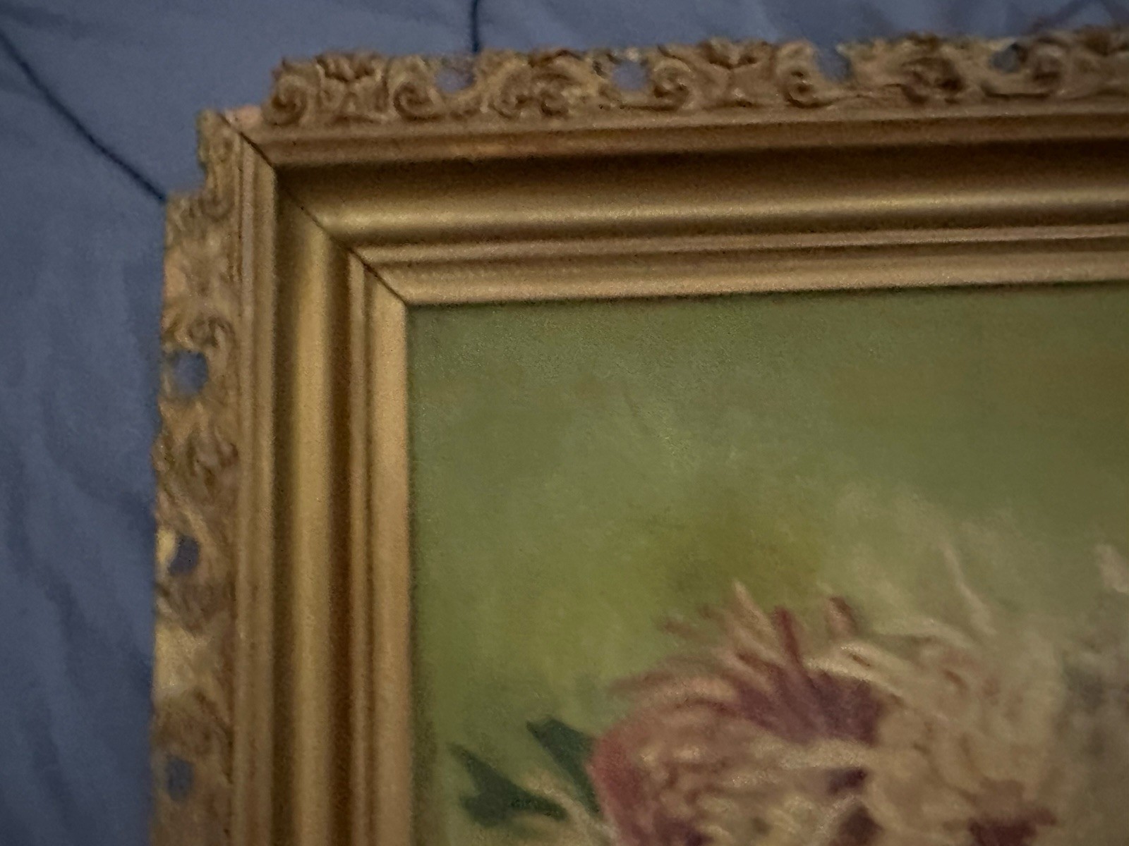 Antique Victorian Rare Horizontal Oil / C Chrysanthemum’s 40 X 14 Still Life
