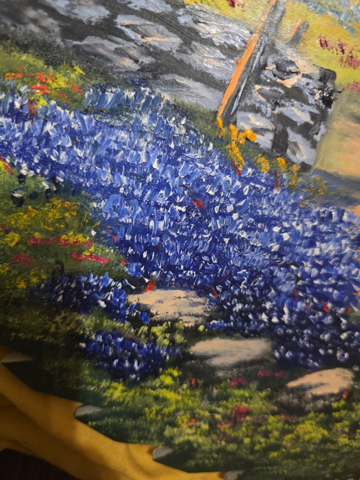 Round FAUX Saw Blade Hand Painted Barn TEXAS Bluebonnets DORIS REIMERS