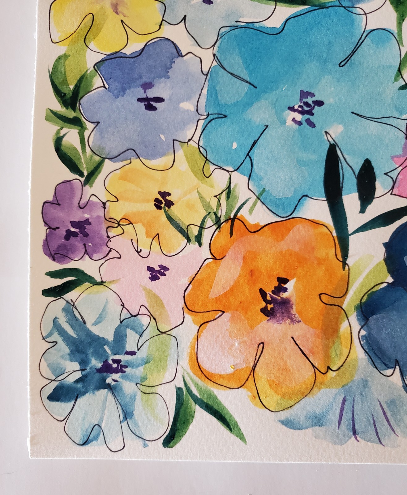 ORIGINAL ABSTRACT FLORAL ARTWORK PAINTING WATERCOLOR ON PAPER 16X12 ooak
