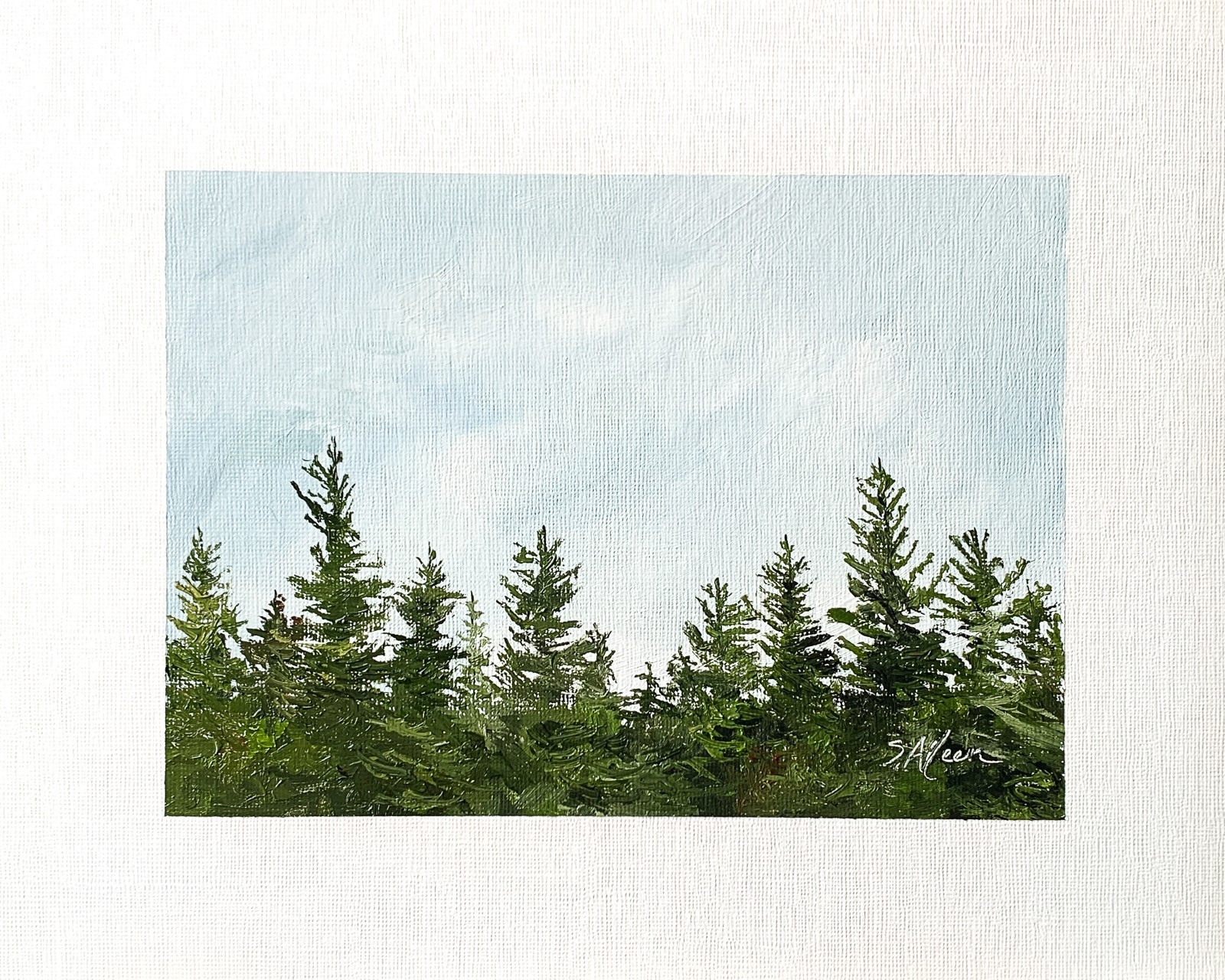 8×10 Original Oil Painting Forest Pine Trees Landscape Minimalist Nature Signed