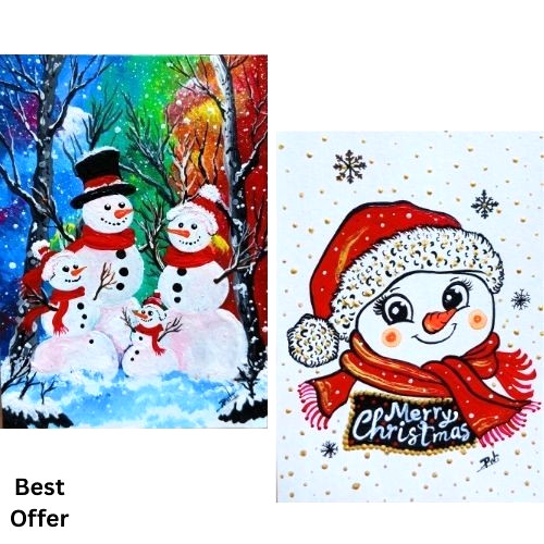 02 Pcs ACEO Original Christmas Snowman Acrylic Hand Painting Gift Art Set New