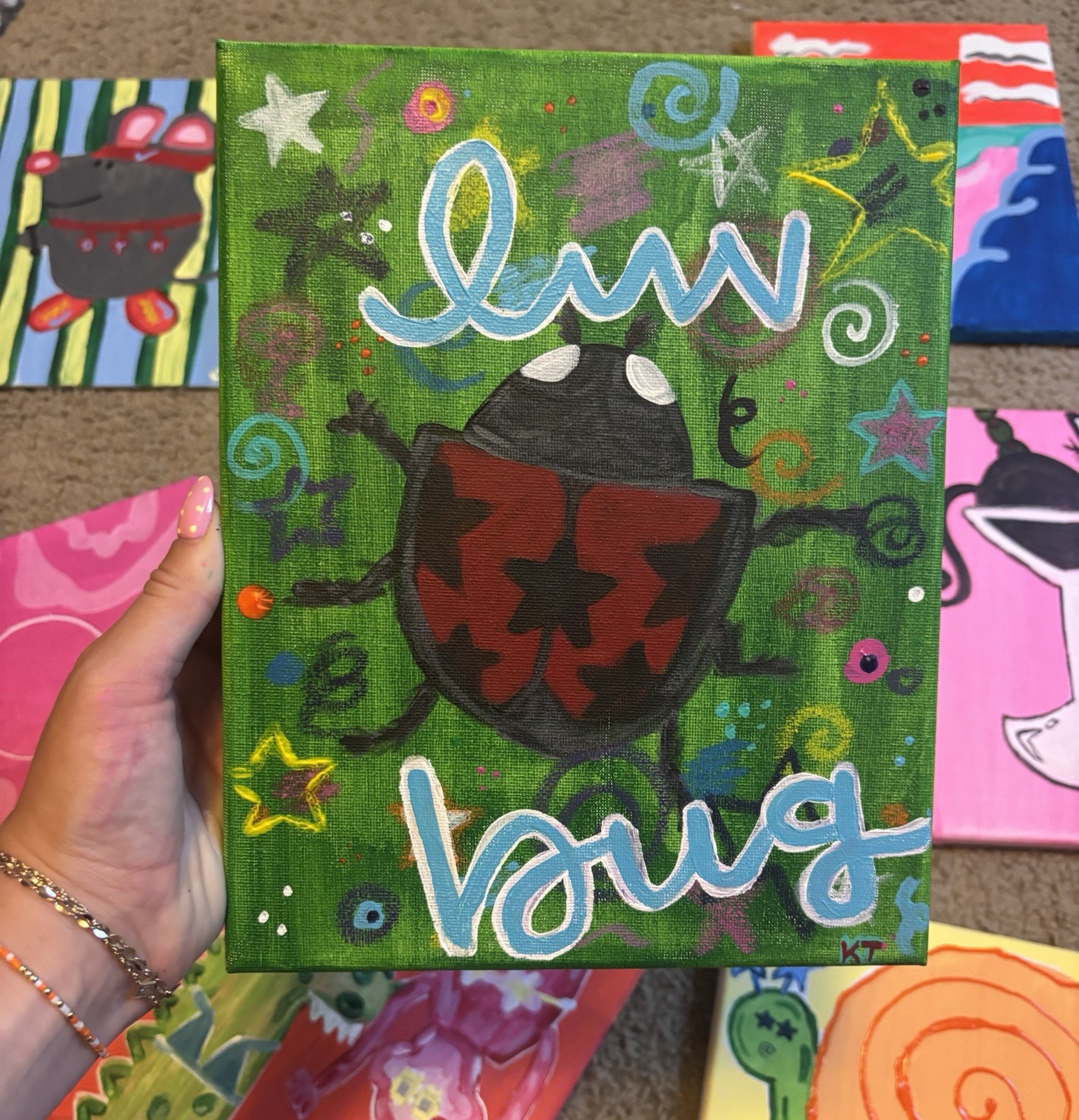 ‘Luv Bug’ KT Signed Original Insect Canvas Painting, Unframed