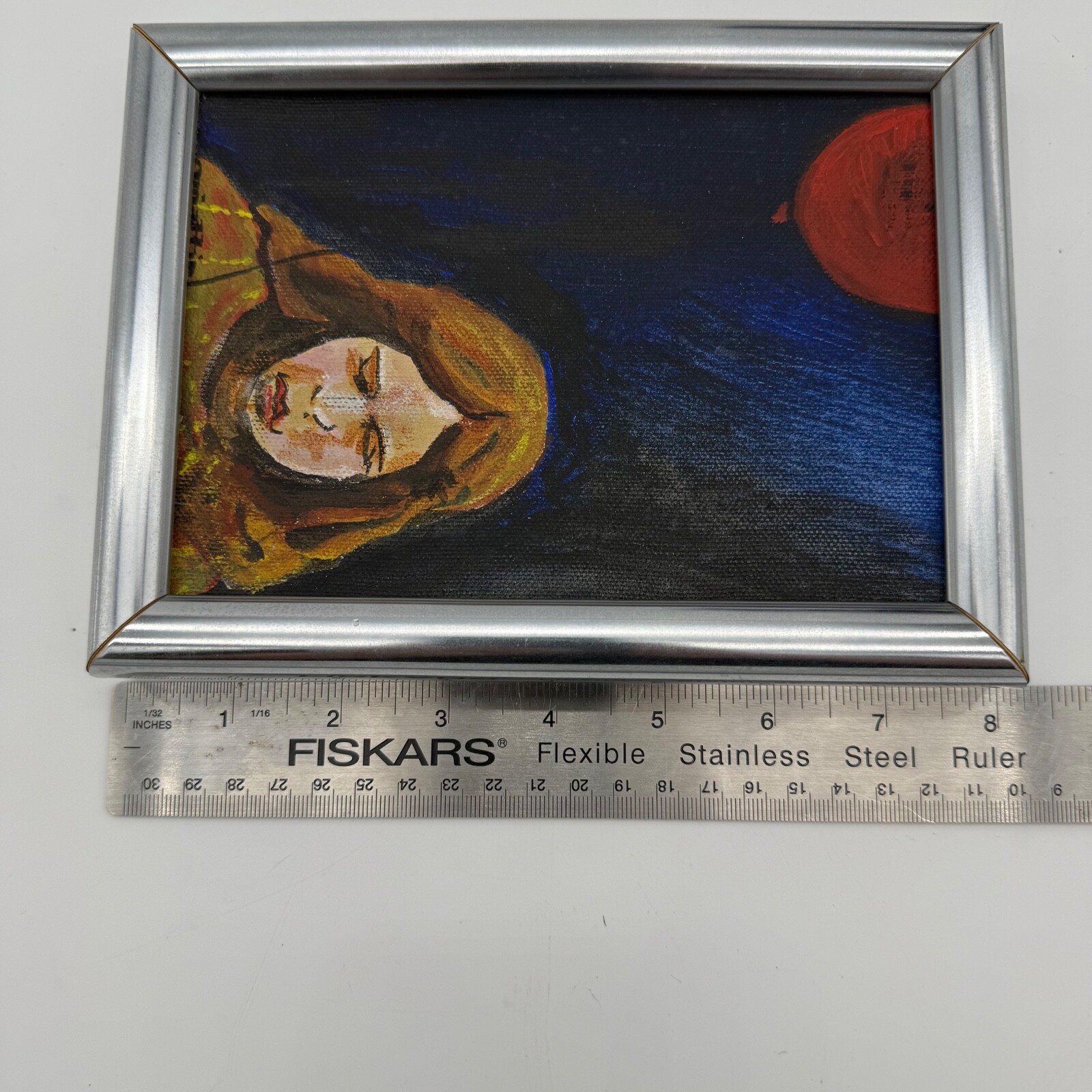 Original Acrylic «Girl with Balloon» by R. Oviatt Jr, 5″x7″ in frame