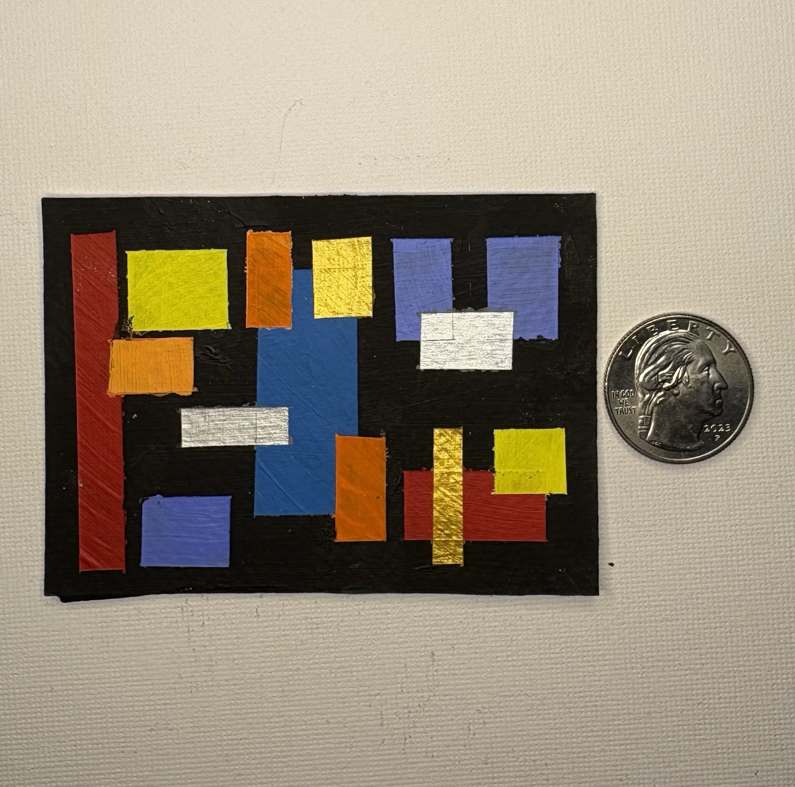 Small Abstract Geometric Painting on Black Background, Unframed Single Piece