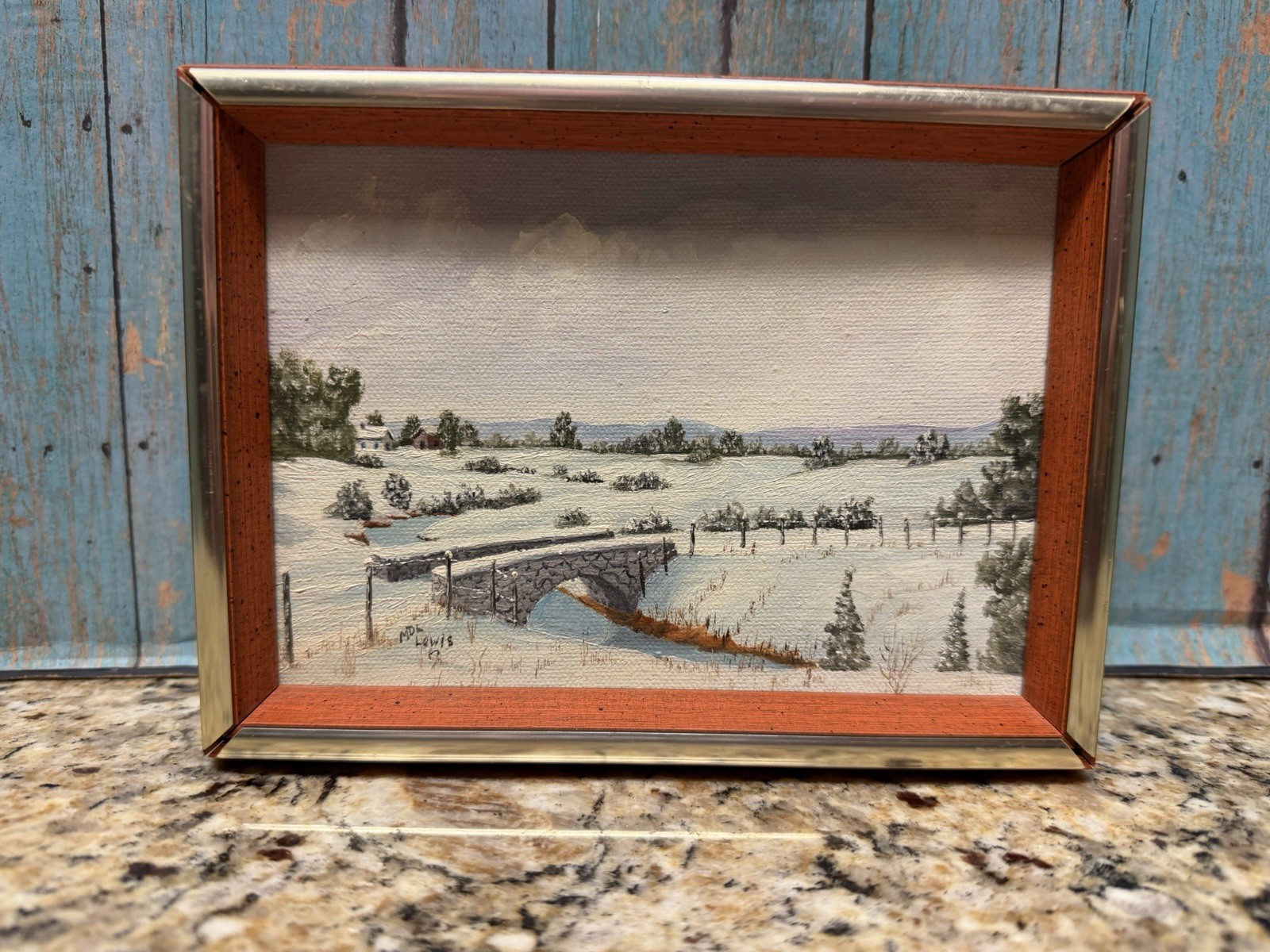 Lewis Original Oil Painting Winter Landscape Snow Bound Framed 8×6 Vintage 1975