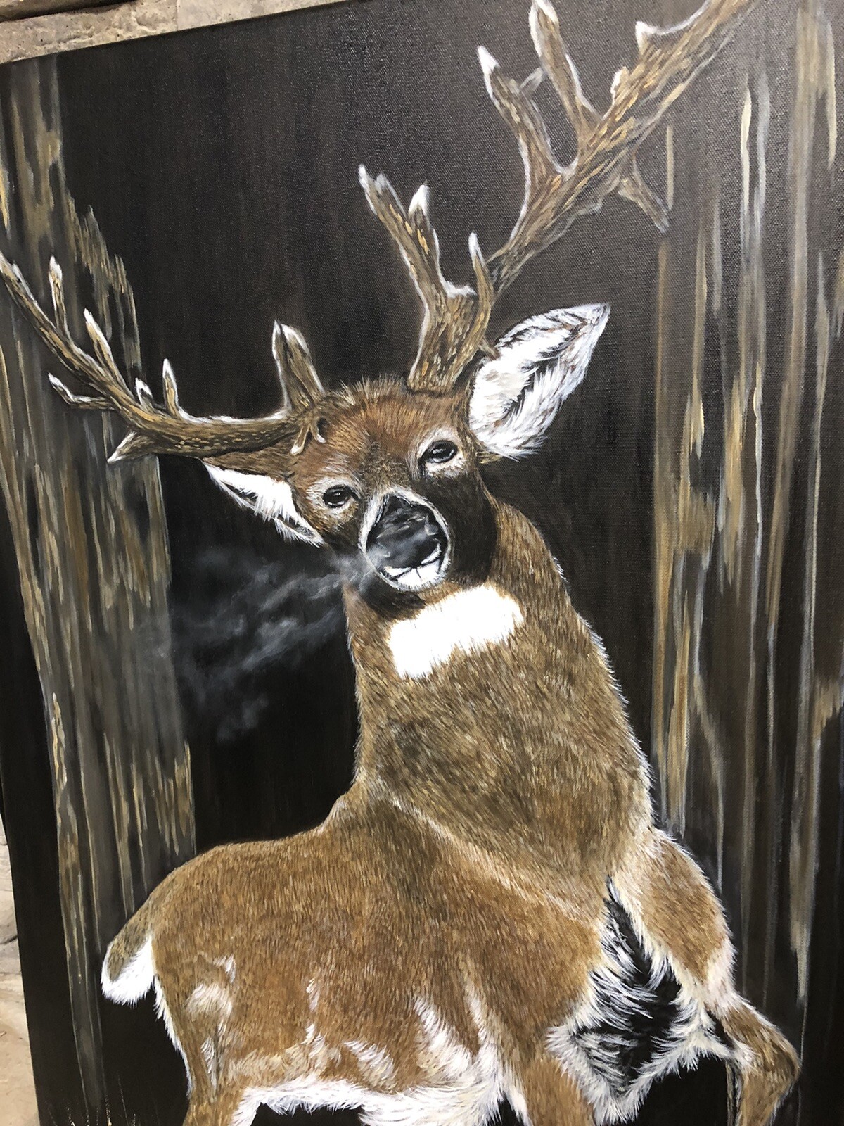 White-Tailed Buck Deer Original Painting On Canvas By Artist Leah J Smith