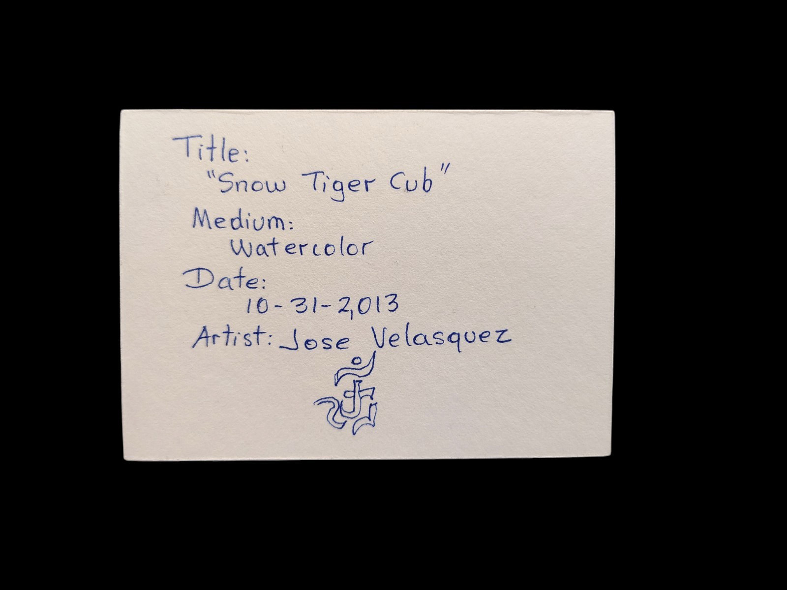 Signed Original Aceo Water Color Painting Snow Tiger Cub Cat Bird 2013 Jose V