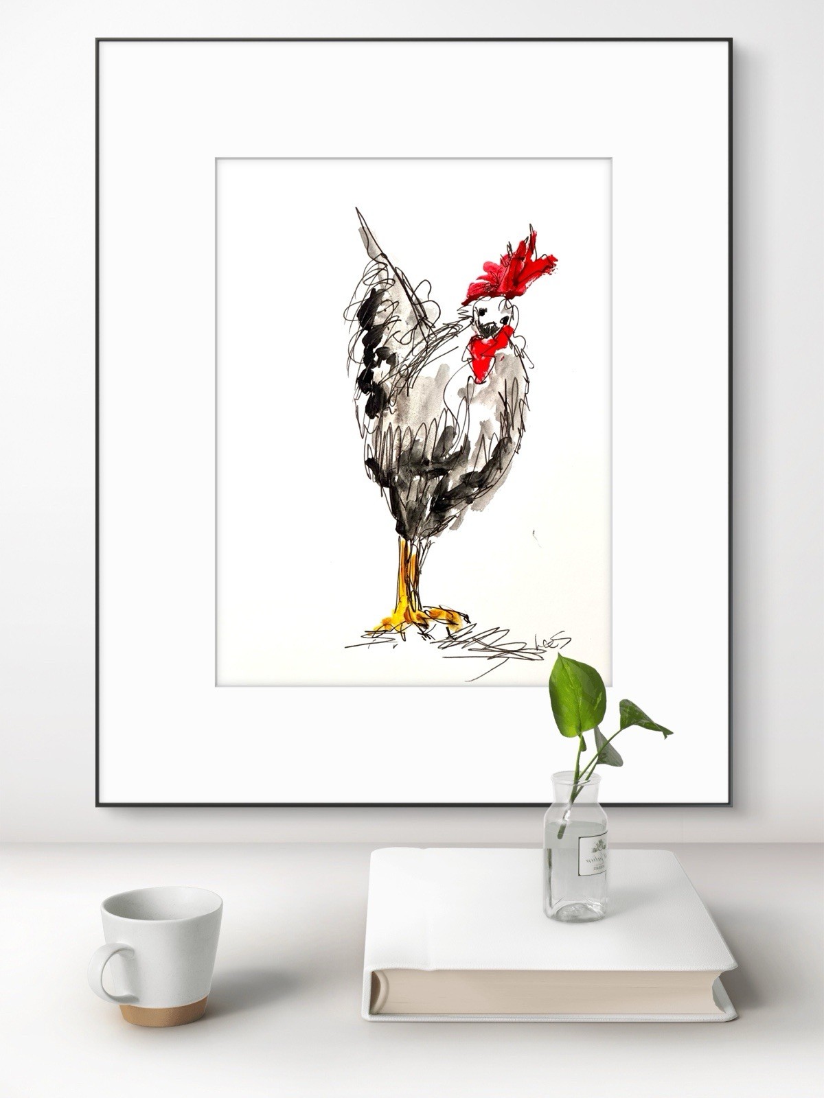 Original Abstract Expressionism 9×12 Chicken Birds Farm Kitchen Art Signed 19