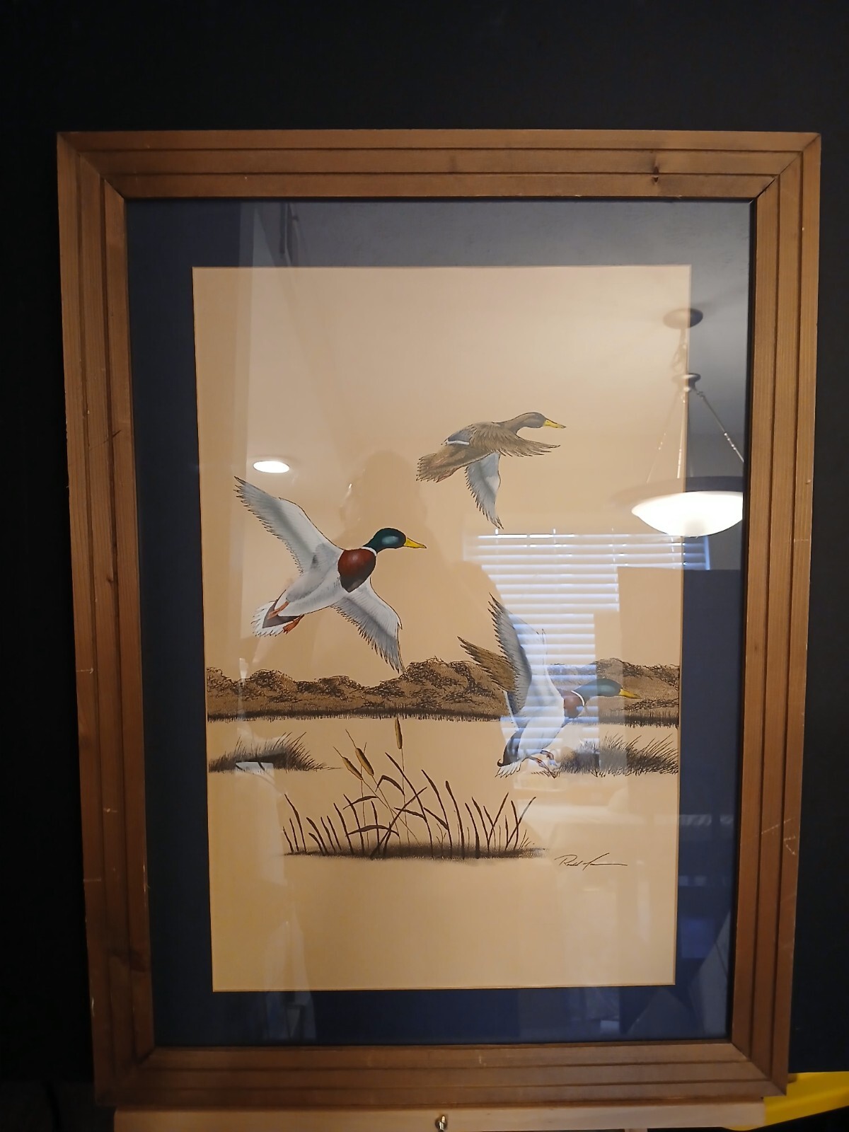 Vintage Flying Ducks Pastels On Paper Artist Signed