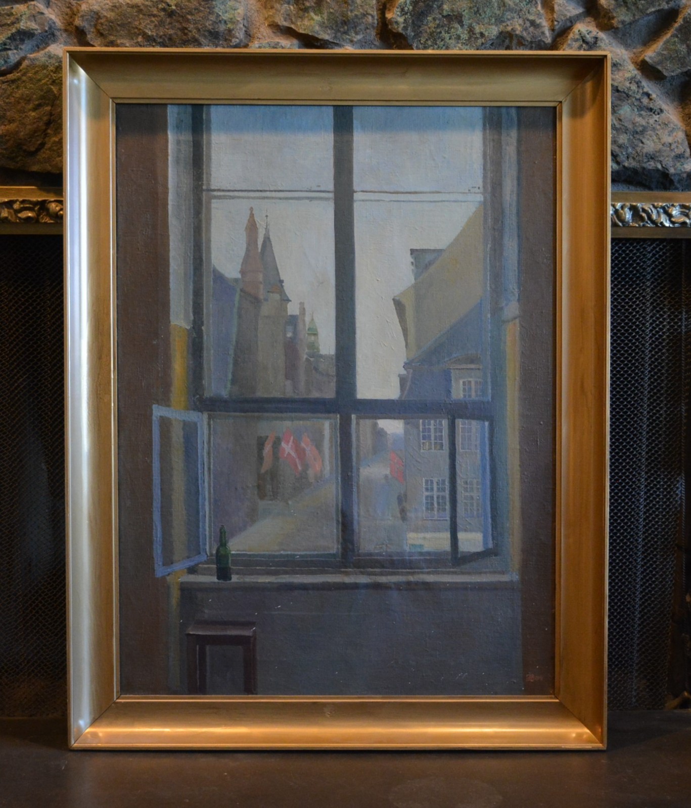 Johannes Martinus Bach 1866-1943 Oil Painting Street thru Window Denmark – 1941