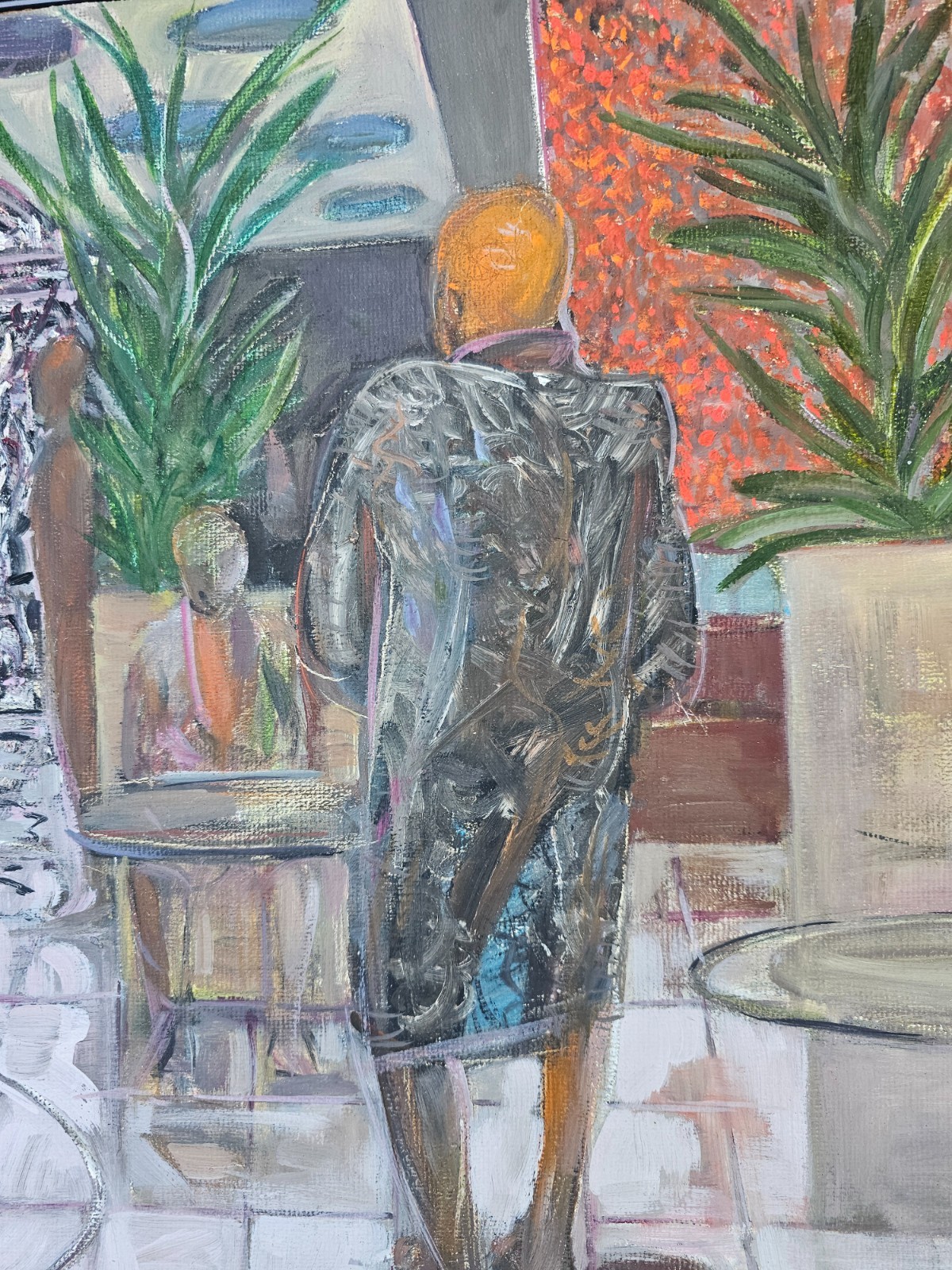 SWEDISH CONTEMPORARY EXPRESSIONIST FIGURATIVE OIL PAINTING INTERIOR SCENE SIGNED
