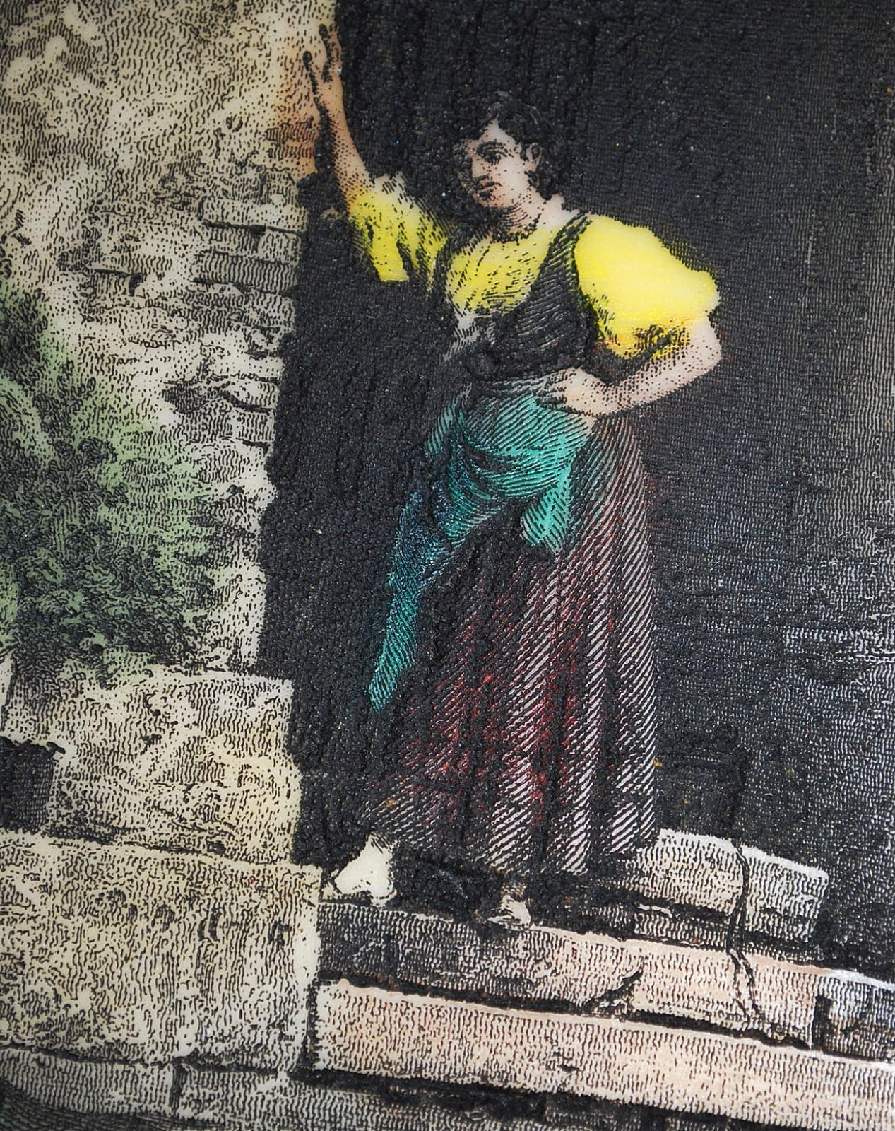 RARE Lithopane Hand Colored PAINTED ENGRAVING Luke Fildes VENETIAN FRUIT SELLER
