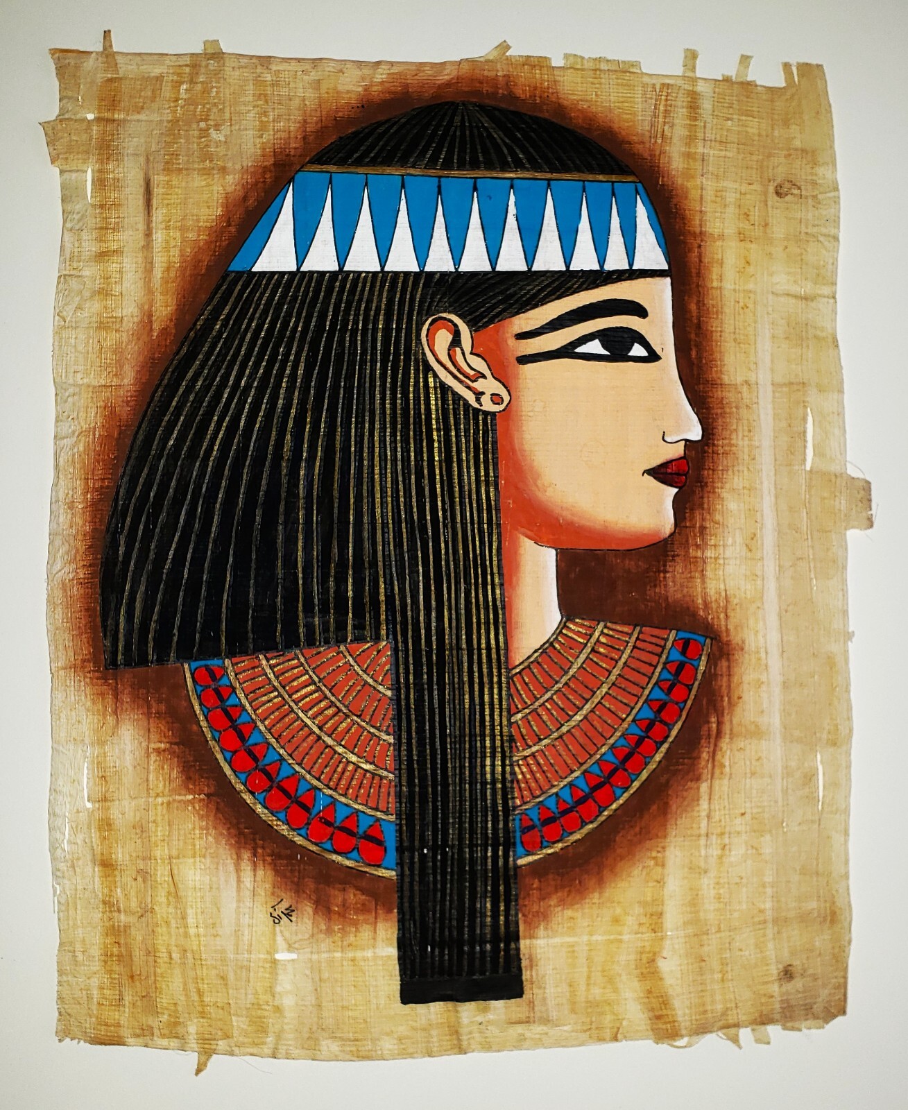 ANCIENT EGYPTIAN PAPYRUS PAINTING on Handmade Paper SIGNED Queen Cleobatha