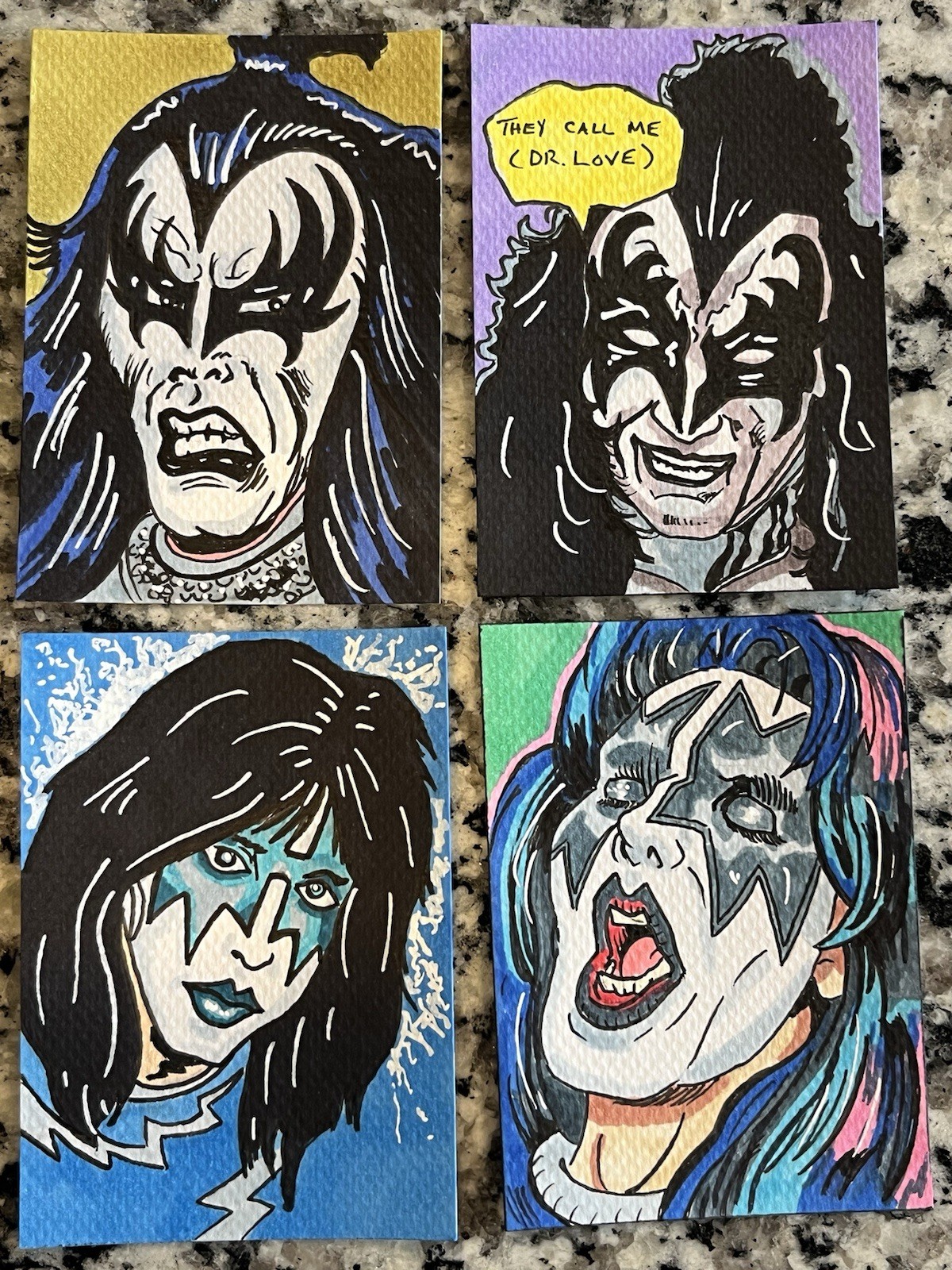 KISS CARD – ACEO Art Sketch 2.5 X 3.5 Rock Music Painting Drawing Paper Ink