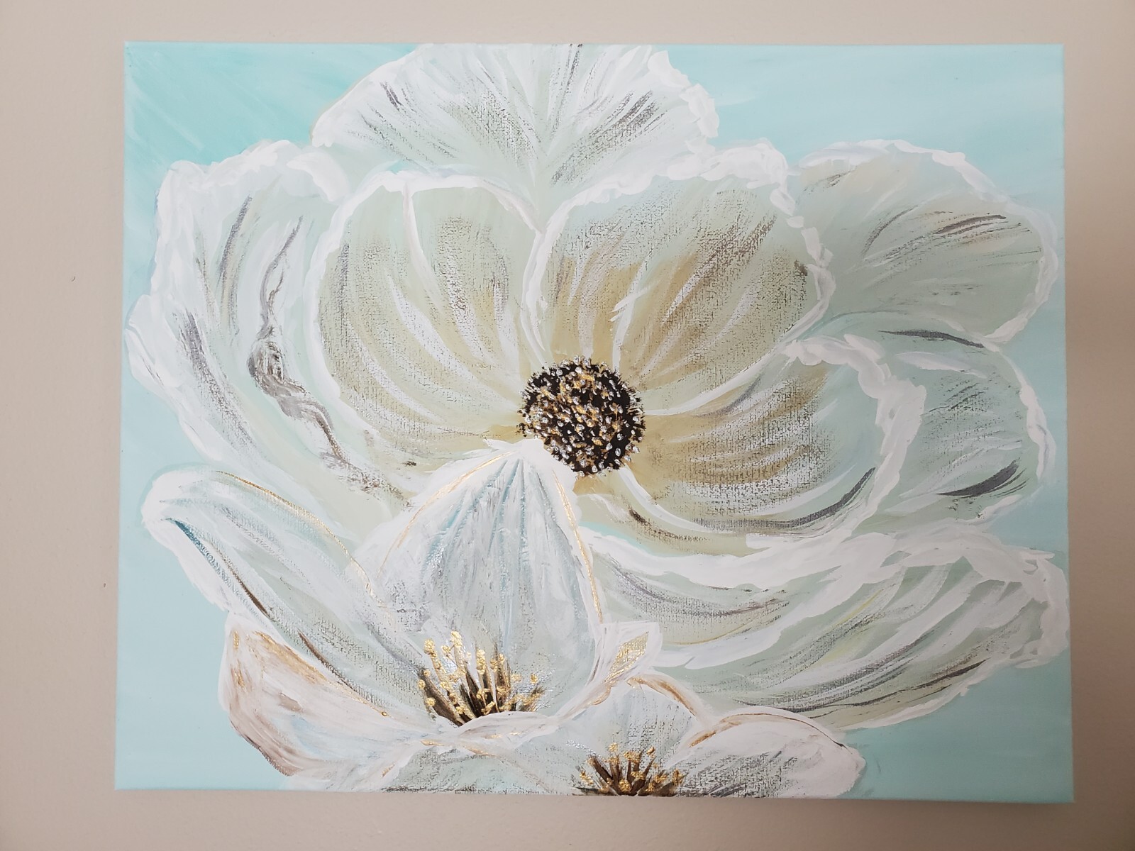 Handmade acrylic painting art decor wooden frame 16x20x0.5 in flowers