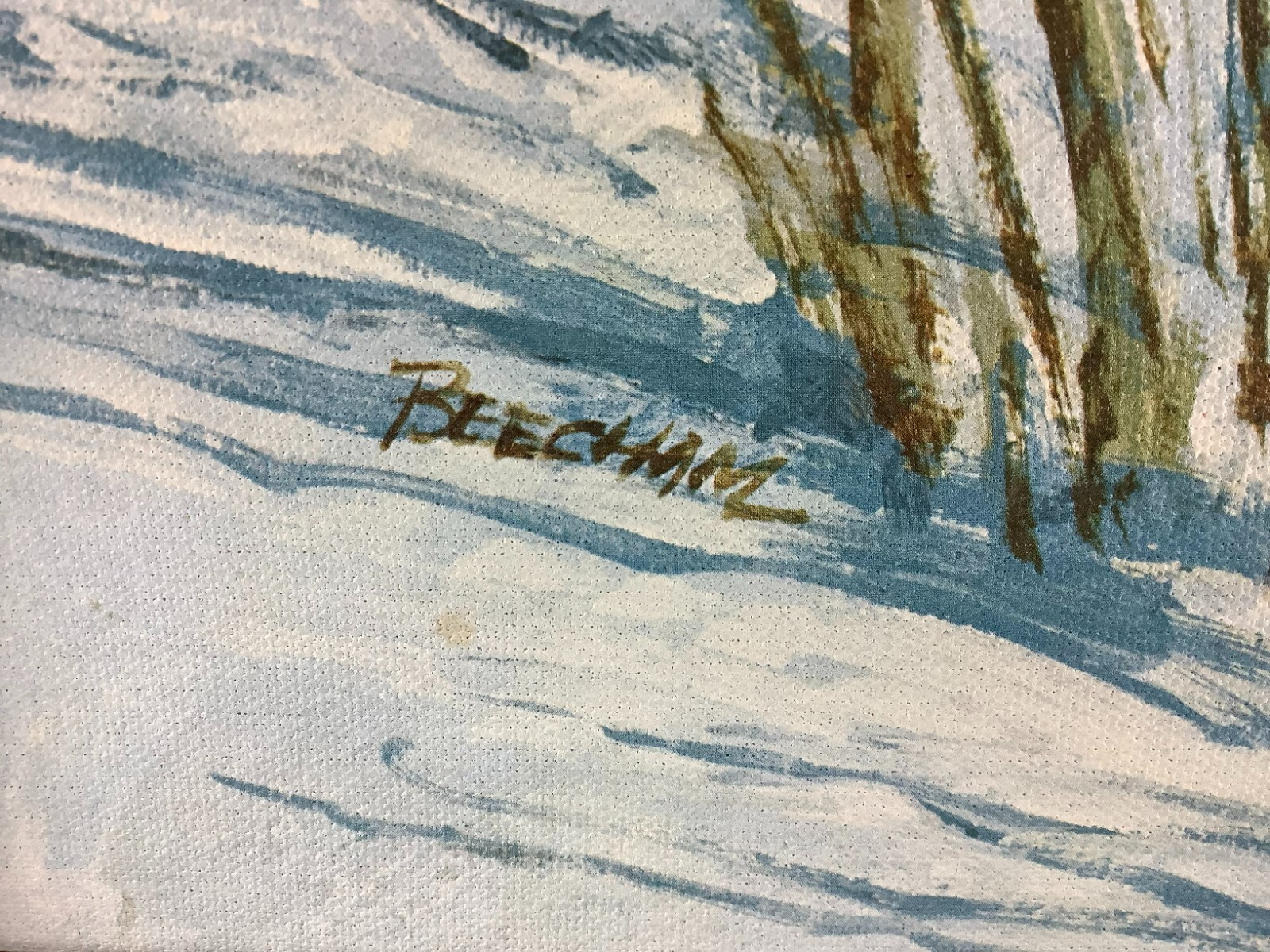 Signed Tom Beecham Framed Canvas Painting Print Wolves in the Snow in Forest 28″