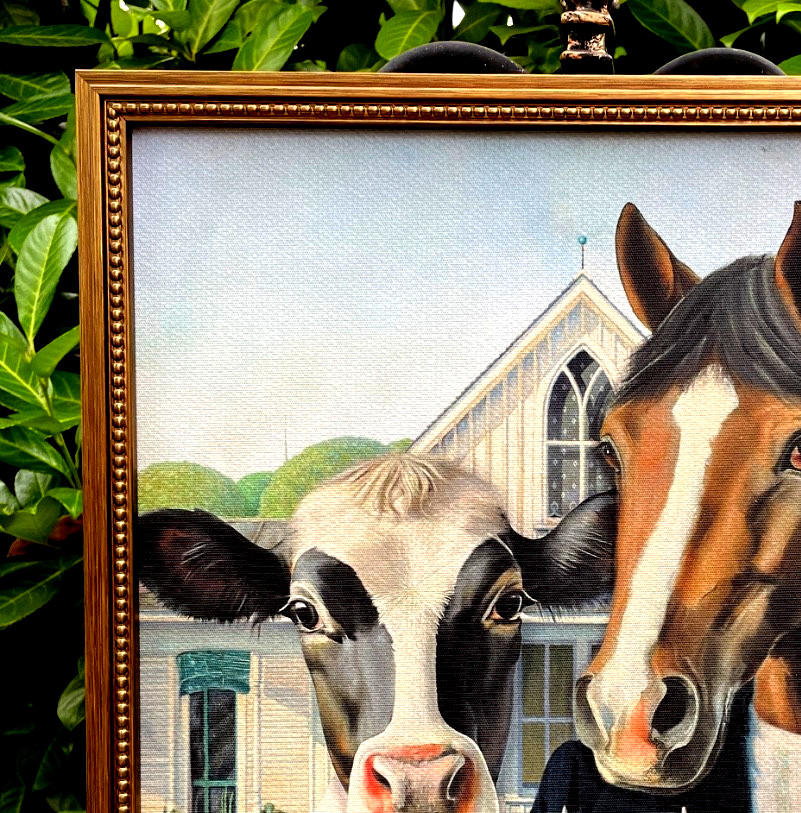 AMERICAN GOTHIC: Farm Animals Remake of 1930’s Iconic Painting, a Canvas Print