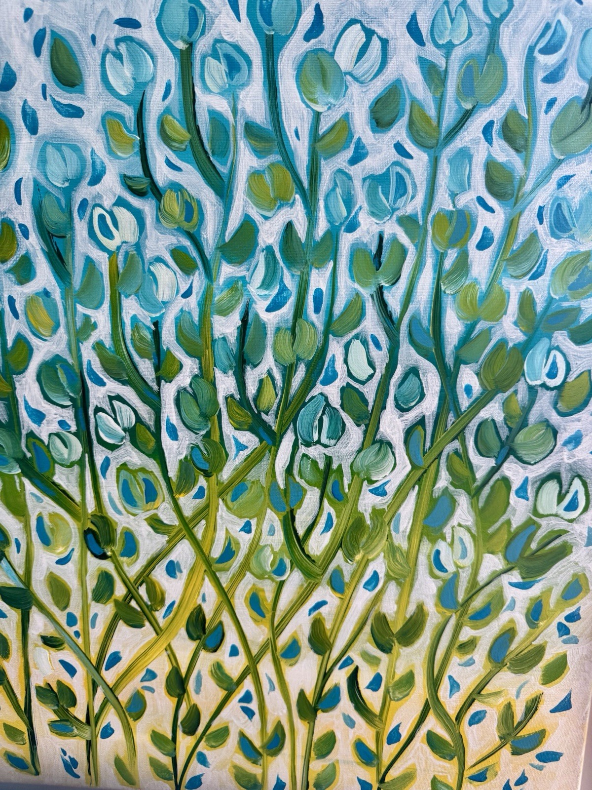 Wildflowers Meadow Blue Sky Original Art Painting Canvas Modern Folk