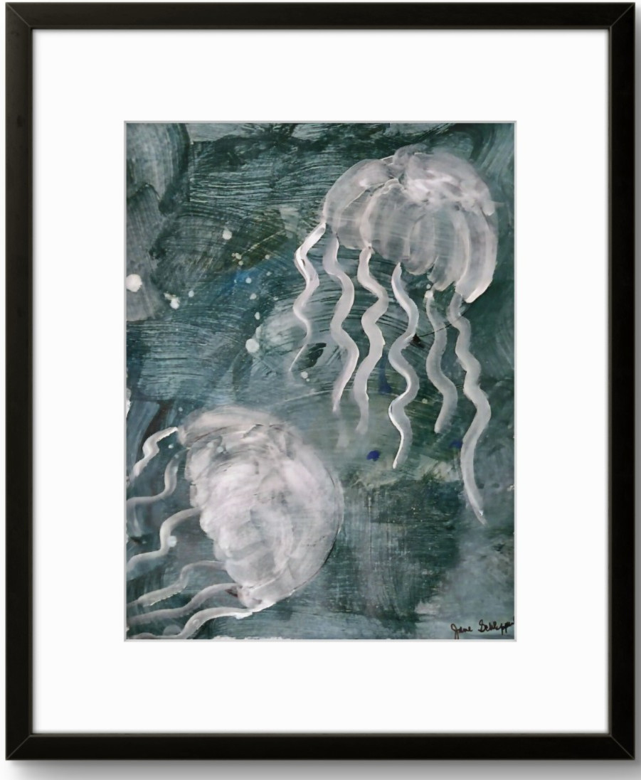 Jellyfish Expressionist Modern Vibrant Art Signed Original Acrylic Painting BACH